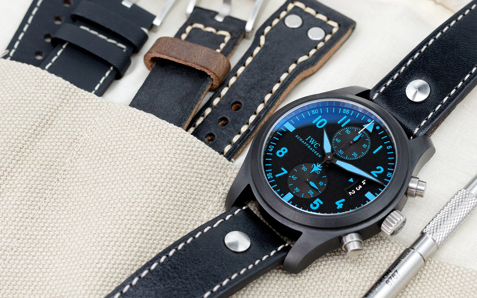 Rivet Lug leather watch bands pairs with IWC Big Pilot watch by Strapcode