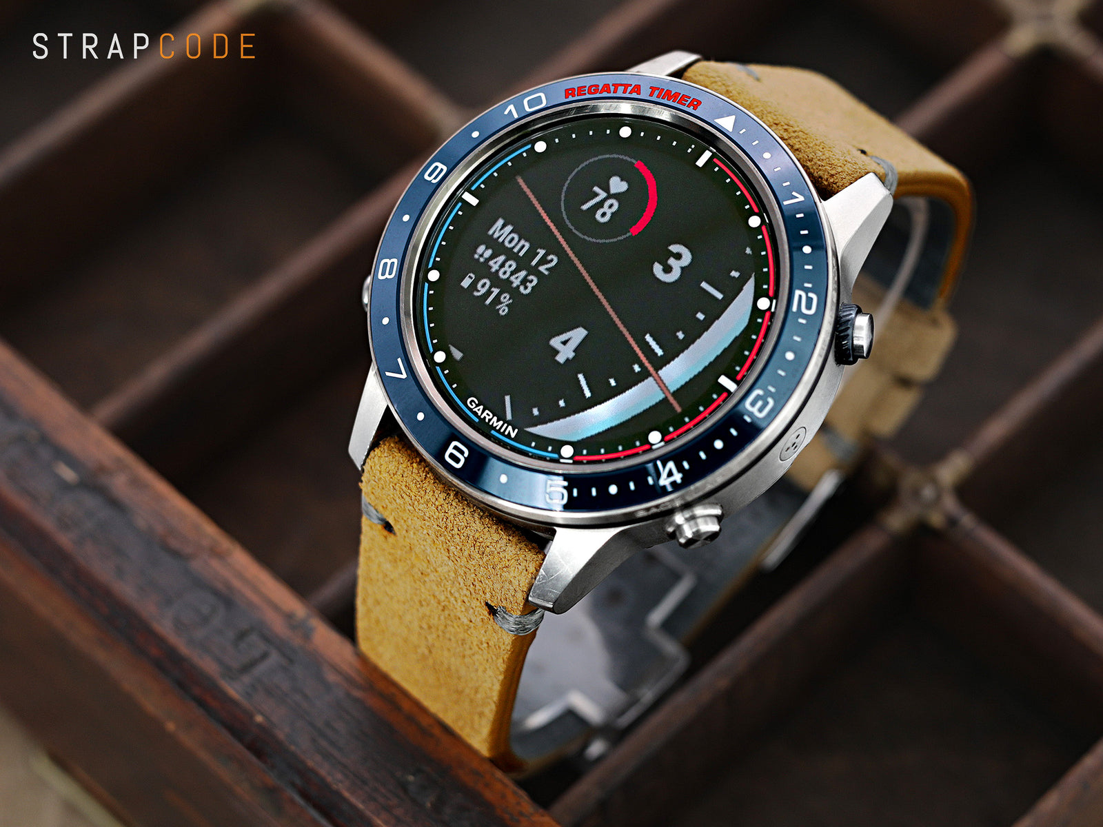 Garmin MARQ Captain Smartwatch pairs Khaki Quick Release Italian Suede Leather Watch Strap from Strapcode