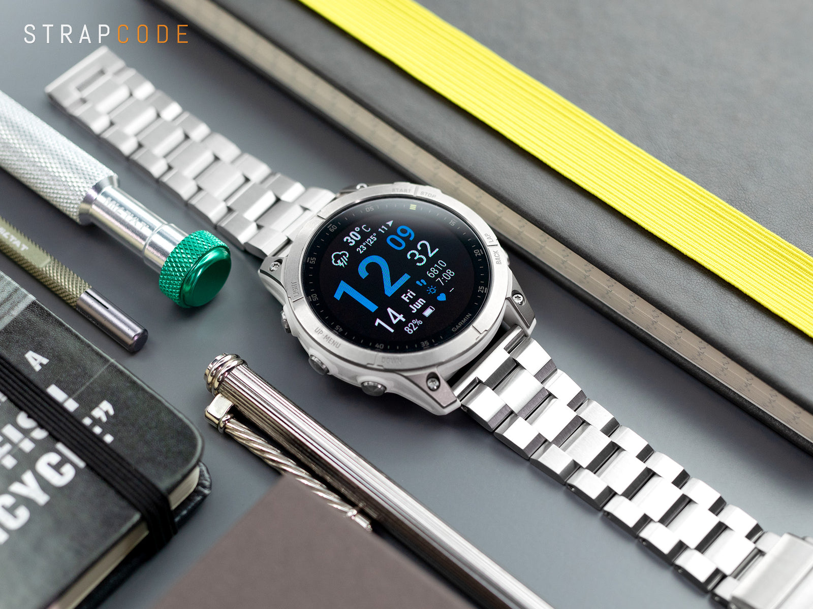 Garmin EPIX Gen 2 Sapphire Titanium GPS Watch 47 mm pairs Hexad III QR Watch Band from Strapcode