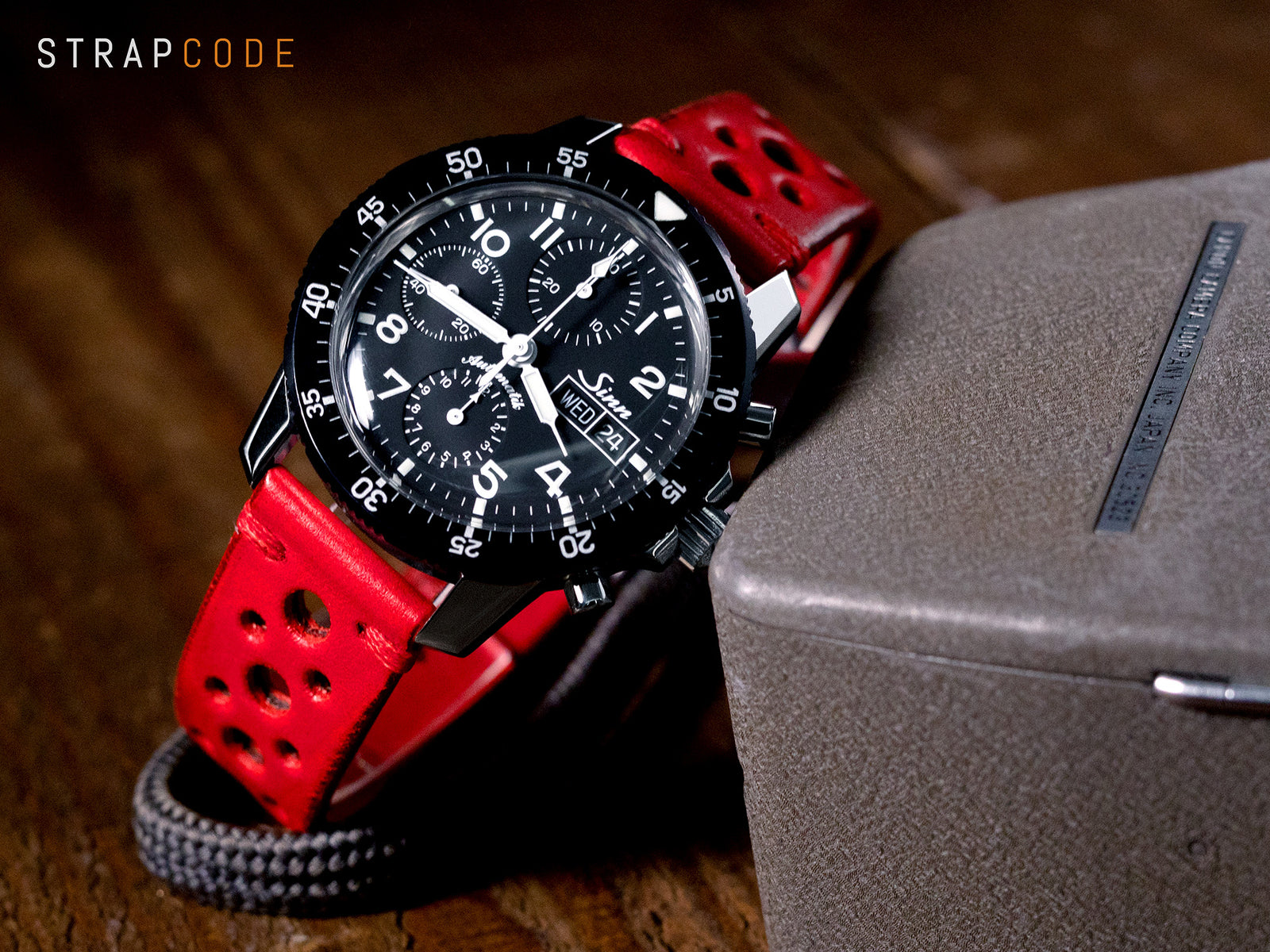 Sinn 103 ST Pilot Chronograph pairs with Red Racer-Style Leather Watch Band from Strapcode