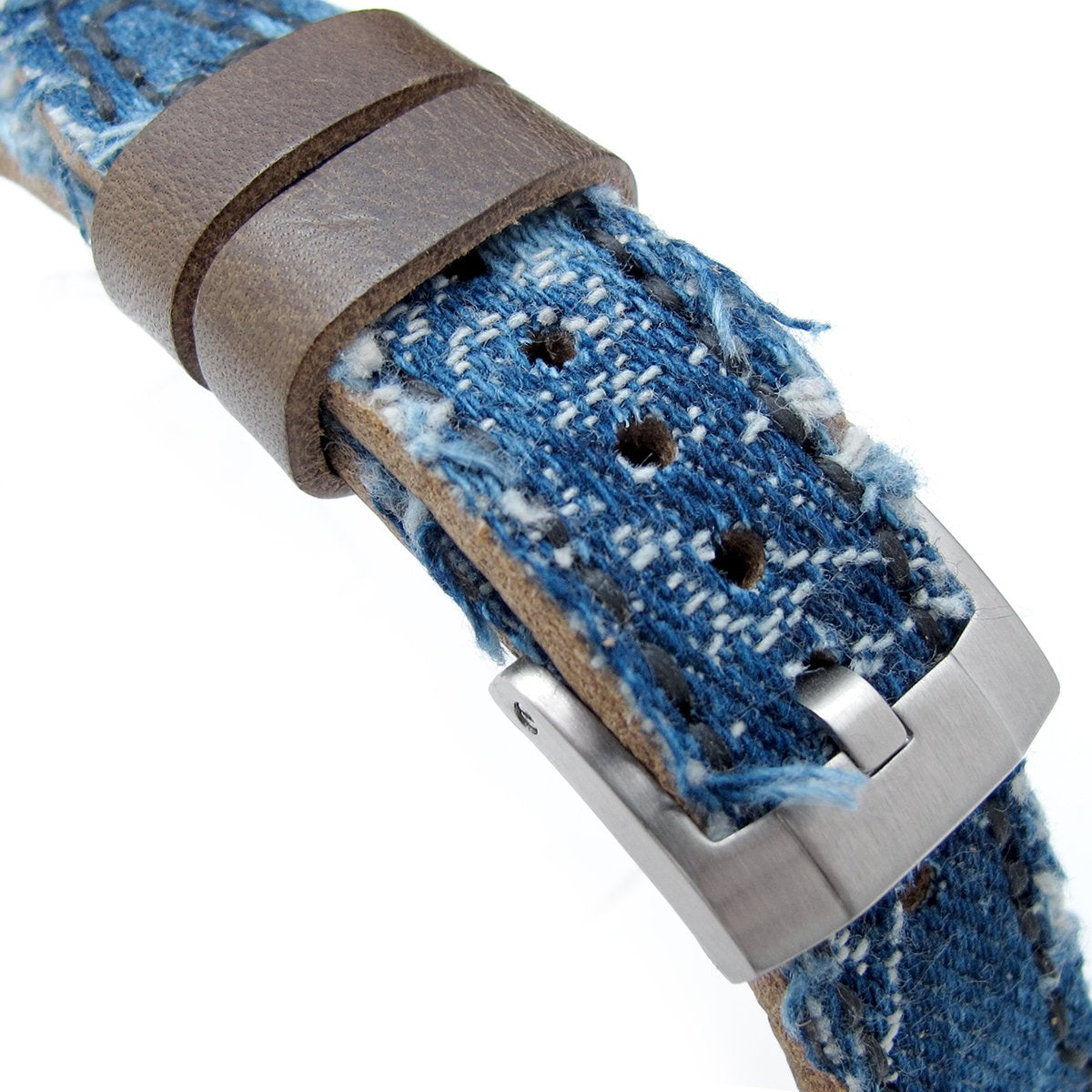 21mm 22mm MiLTAT Heavy Distressed Blue Denim Watch Strap Rivet Military strap Strapcode Watch Bands