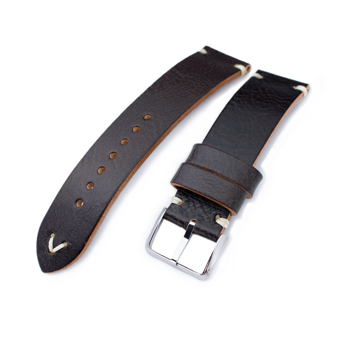 20mm 21mm 22mm MiLTAT Dark Brown Genuine Calf Leather Watch Strap Beige Stitching Polished Buckle Strapcode Watch Bands