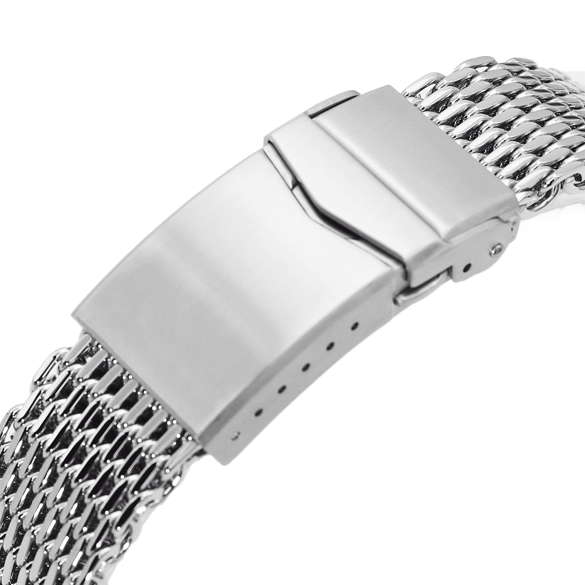 22mm Tapered "SHARK" Mesh Band Stainless Steel Watch Bracelet V-Clasp Polished Strapcode Watch Bands