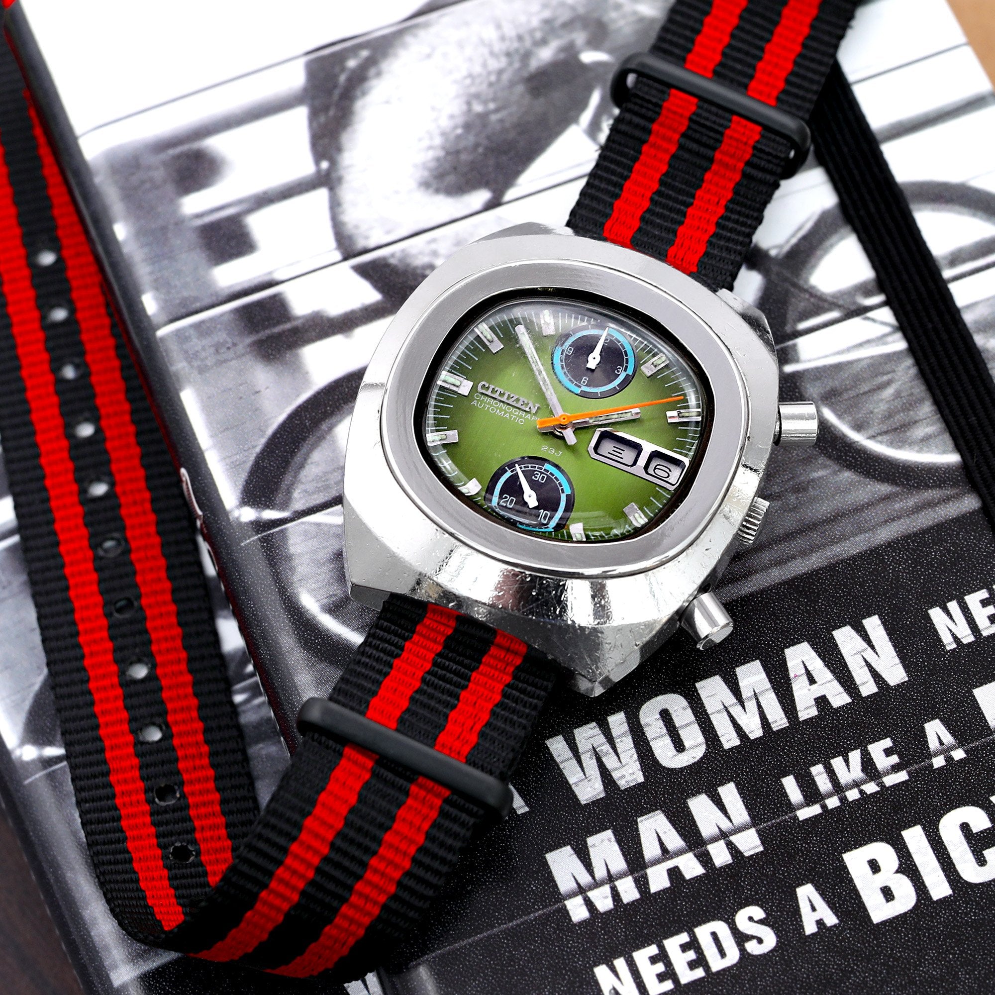 18mm 20mm or 22mm G10 Nato James Bond Heavy Nylon Strap PVD Black Buckle J03 Double Black & Red Strapcode Watch Bands