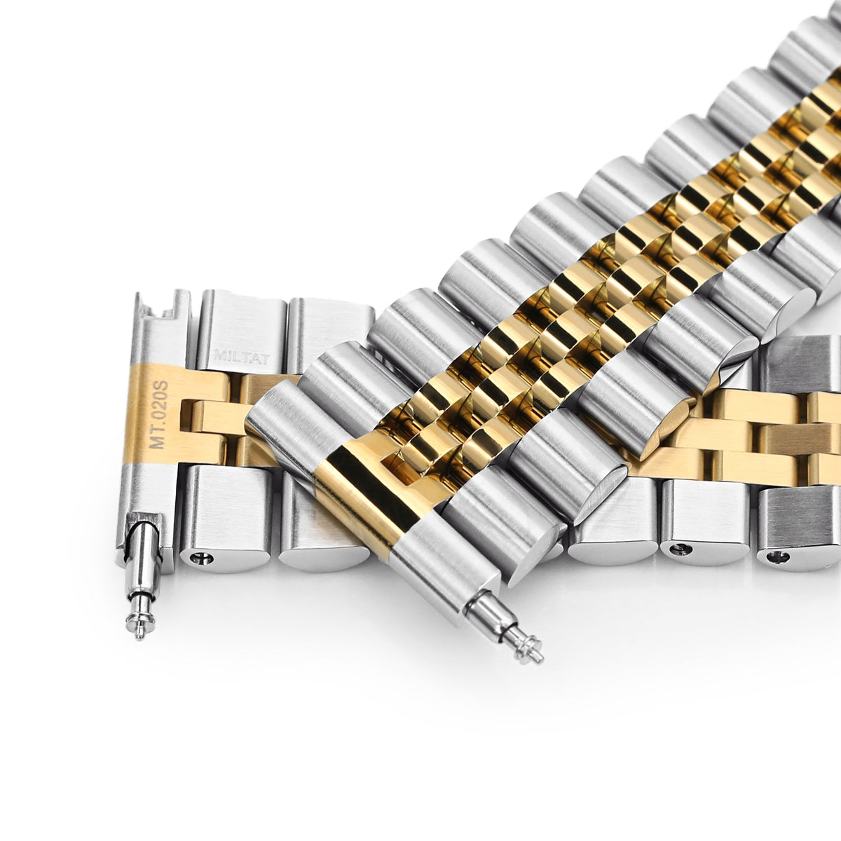 22mm Super-J Louis 316L Stainless Steel Watch Band Straight End, Two Tone IP Gold V-Clasp Strapcode Watch Bands