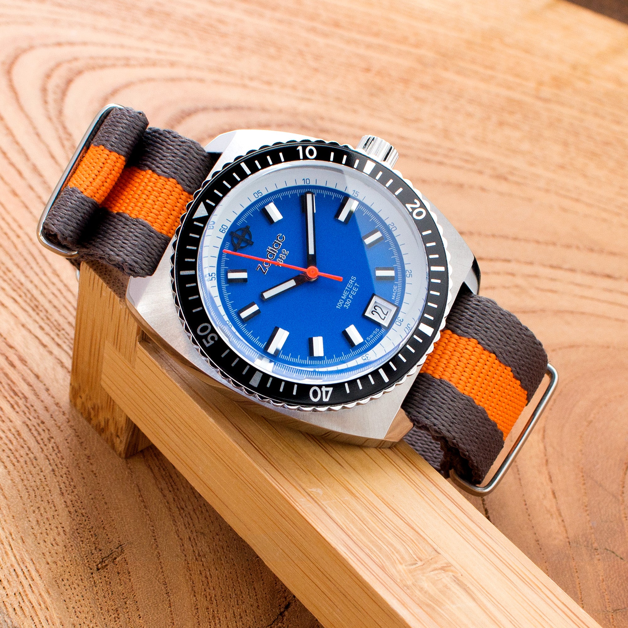 MiLTAT 20mm G10 Military NATO Watch Strap Sandwich Nylon Armband Polished Grey & Orange Stripes Strapcode Watch Bands