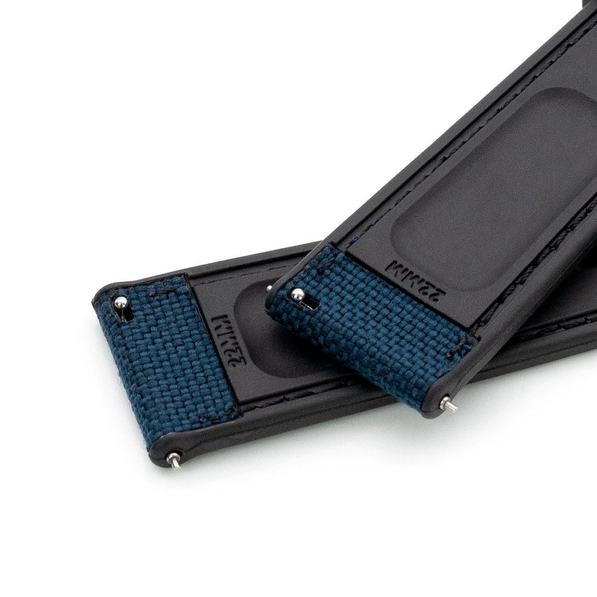 Navy Blue Quick Release Sailcloth FKM Rubber Sports Watch Strap, 20mm or 22mm Strapcode Watch Bands