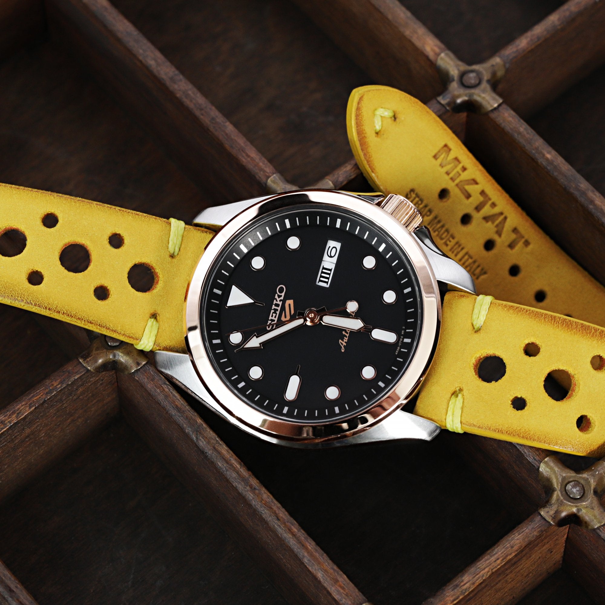 20mm Yellow Nubuck Leather Italian Handmade Racer Watch Band, P Buckle Strapcode Watch Bands