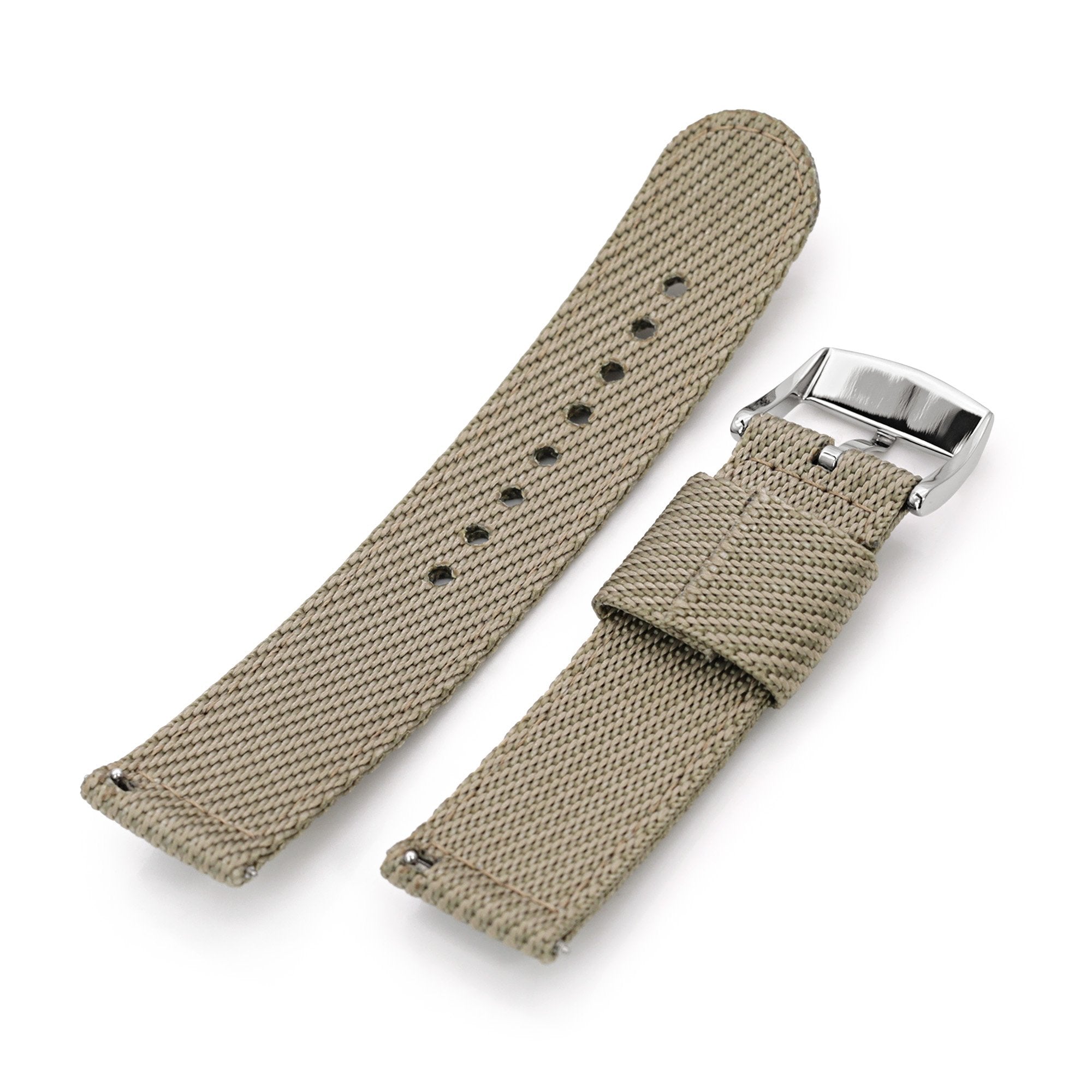 22mm 2-pcs Nylon Watch Band, Khaki, Quick Release  Strapcode Watch Bands