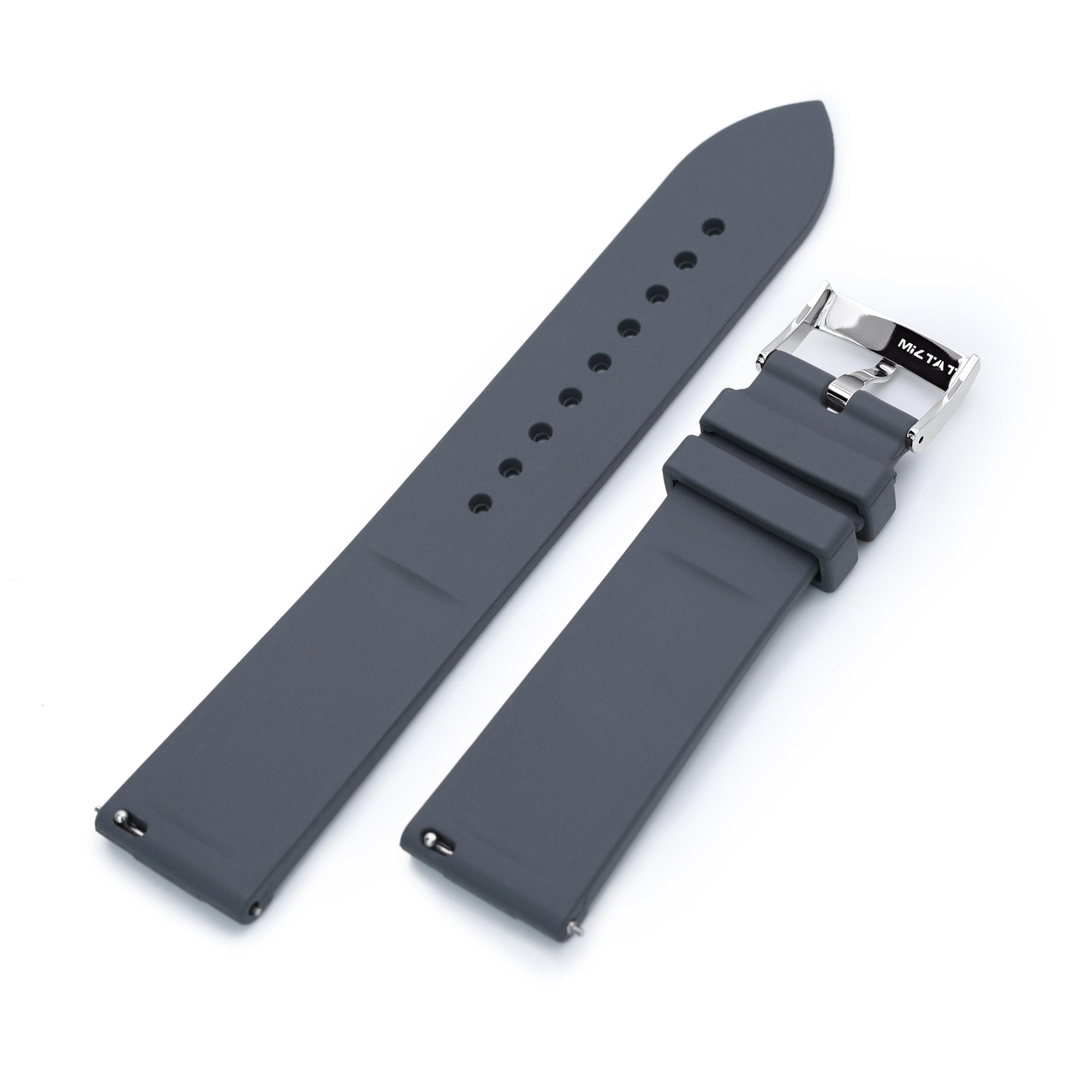 20mm Quick Release Watch Band Grey Raised Center FKM Rubber Strap, Brushed Strapcode Watch Bands
