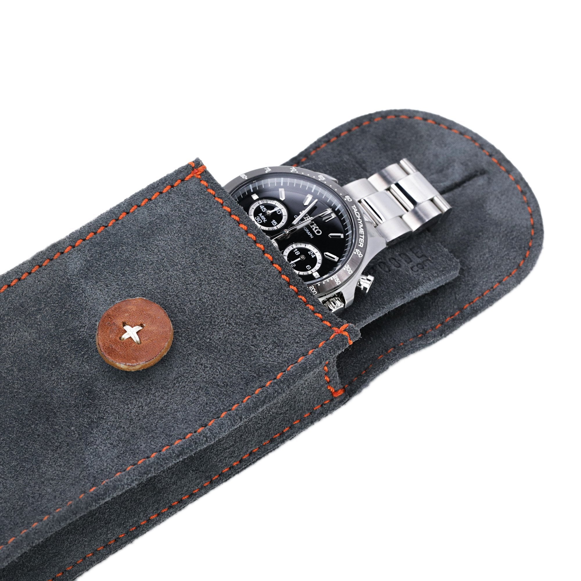 MT-3 Grey Suede Leather Travel Watch Pouch for Watch Strap, Long Size