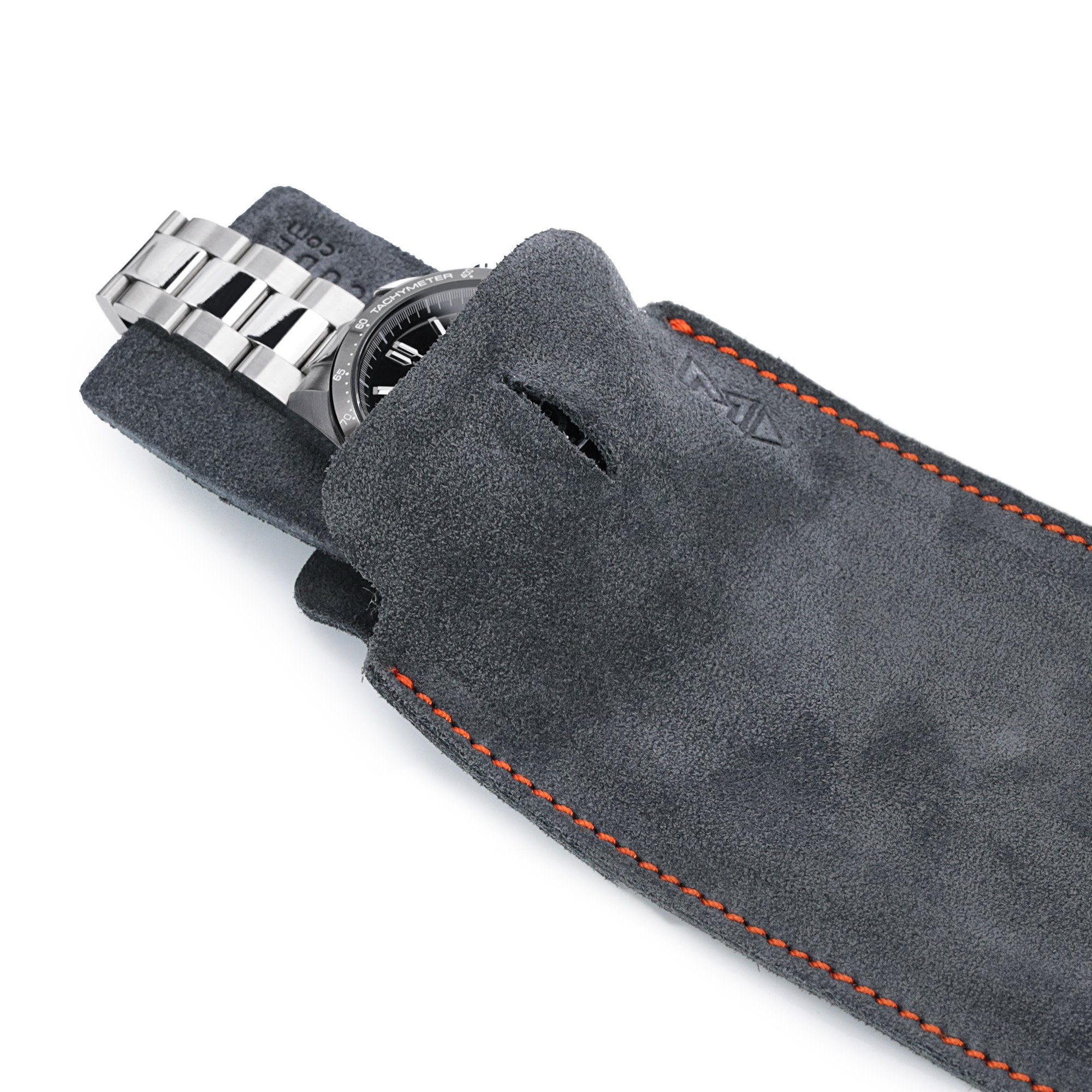 MT-3 Grey Suede Leather Travel Watch Pouch for Watch Bracelet, Flat & Short