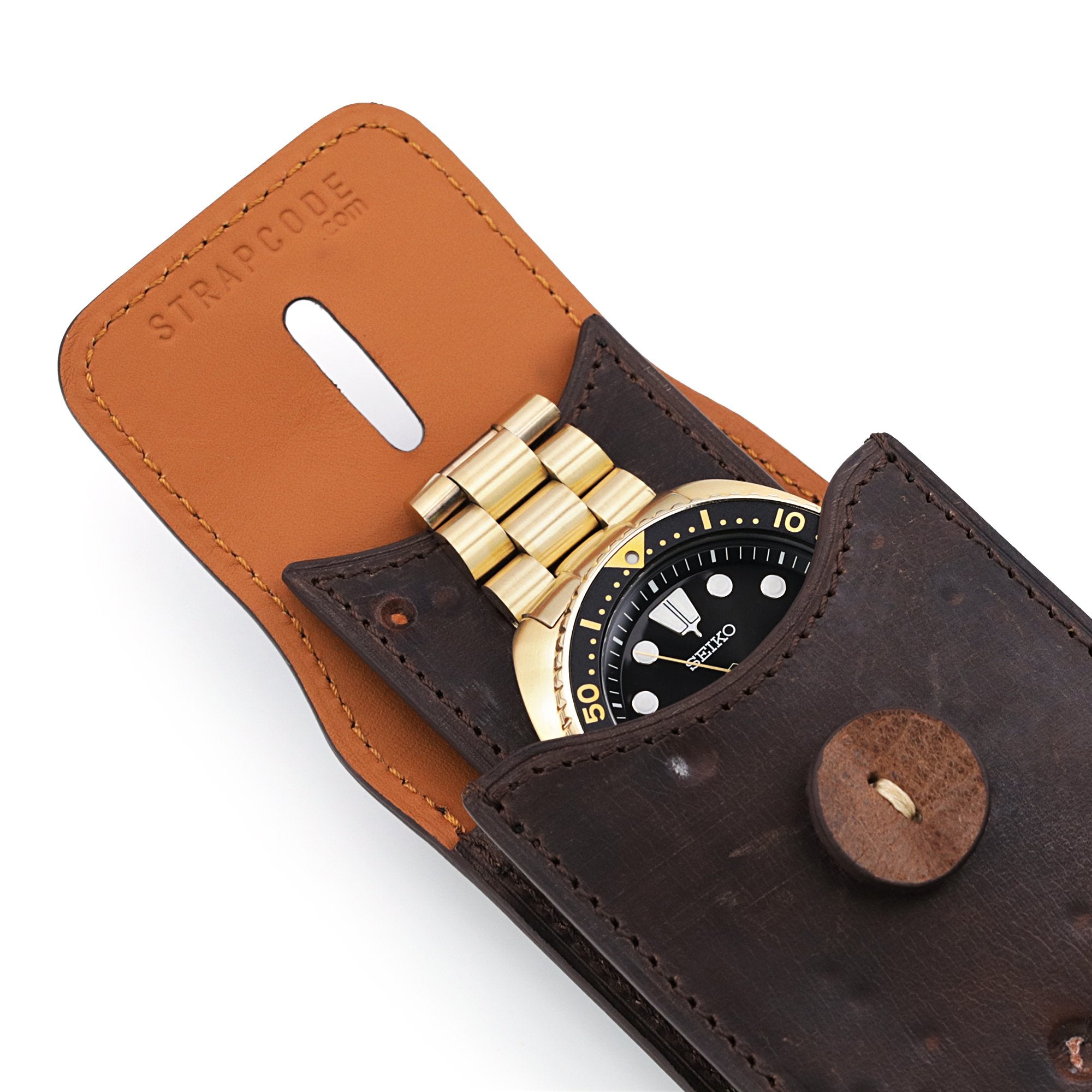 MT-3 Italian Leather Watch Pouch in Cheese Brown for Watch Bracelet Strapcode Watch Bands
