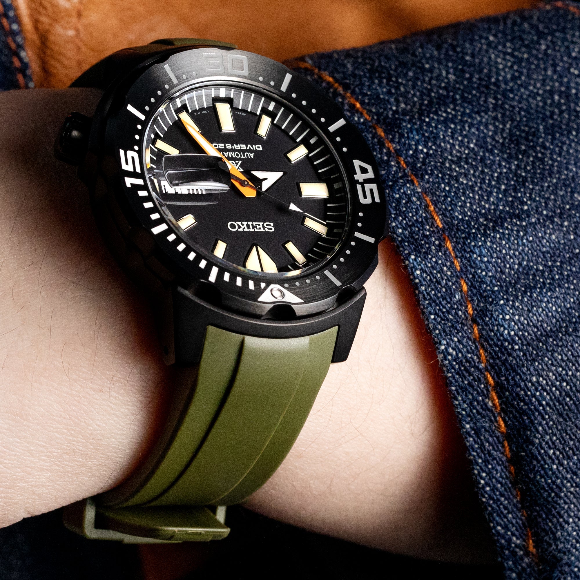StrapXPro Lite - MX1A Rubber Strap for New Seiko Monster 4th Gen., Military Green Strapcode Watch Bands