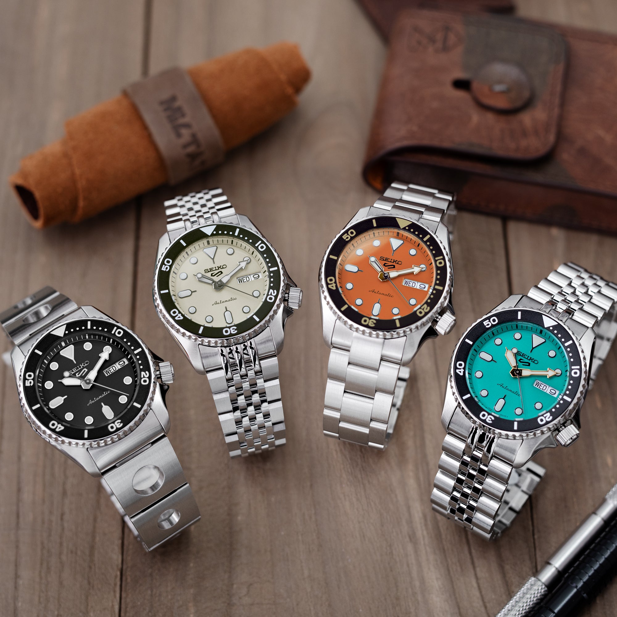 Seiko 5 Sports 38mm SRPK29, SRPK31, SRPK33, and SRPK35 fitted watch band upgrade by Strapcode