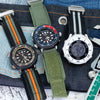 Seiko SNJ029, SNJ027P1 Digital Tuna Solar X LOWERCASE  paired with Strapcode 22mm Velcro Fastener watch bands