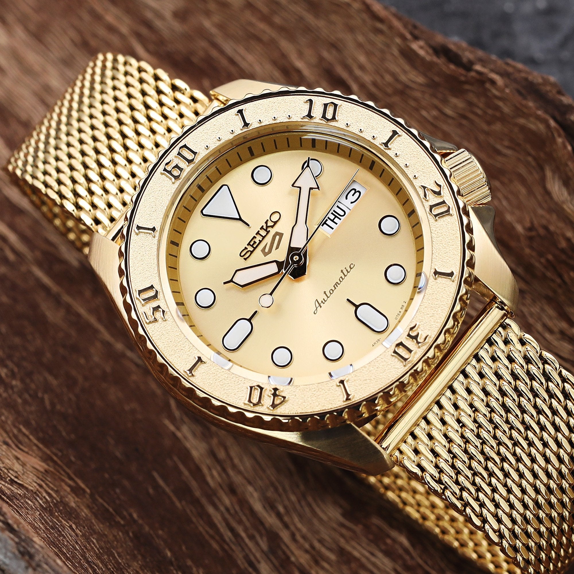 Seiko 5 Automatic Gold-Tone Dial Sports Watch SRPE74K1 | Strapcode
