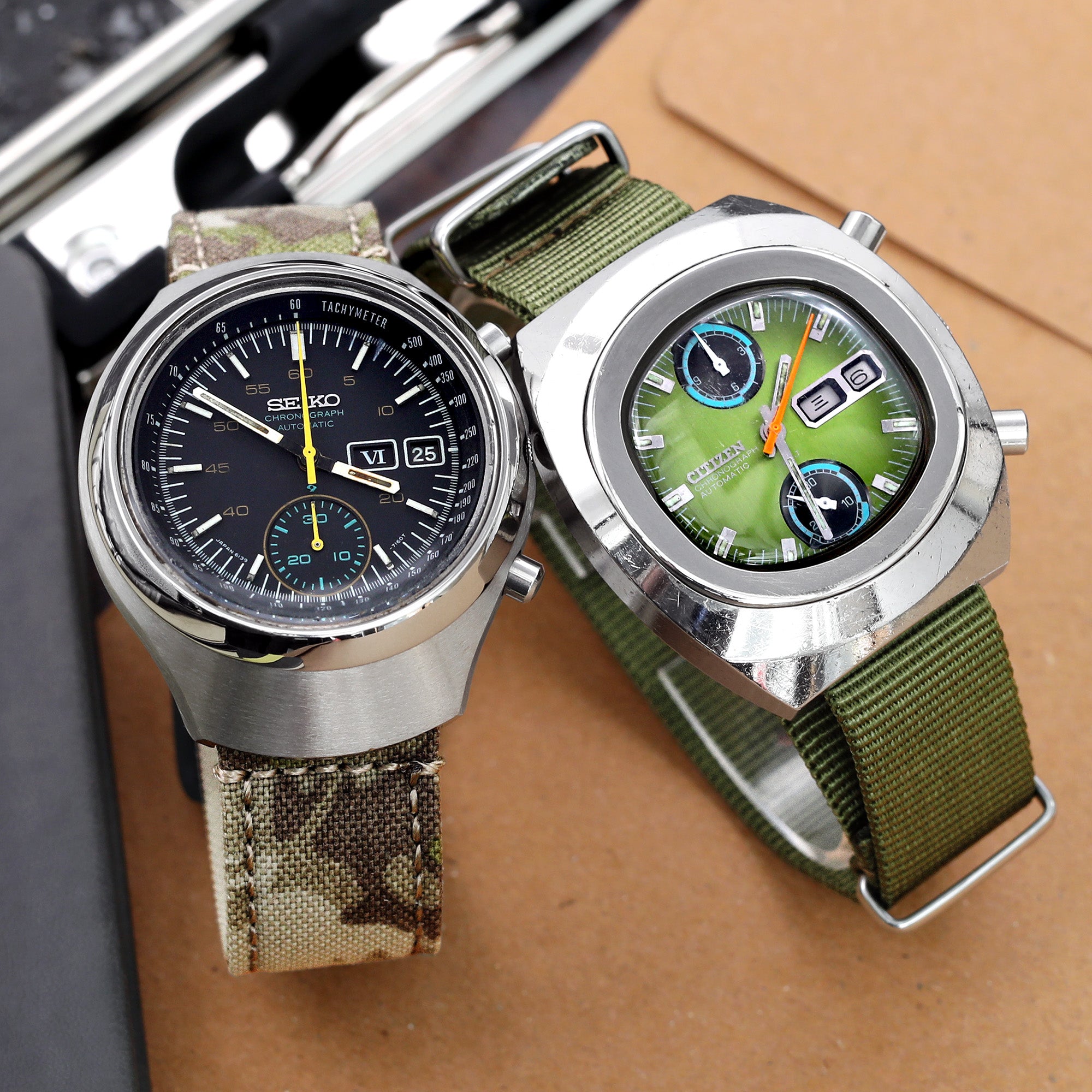 Affordable Vintage Chronograph Watches : Citizen 8110 and Seiko 6139 Helmet