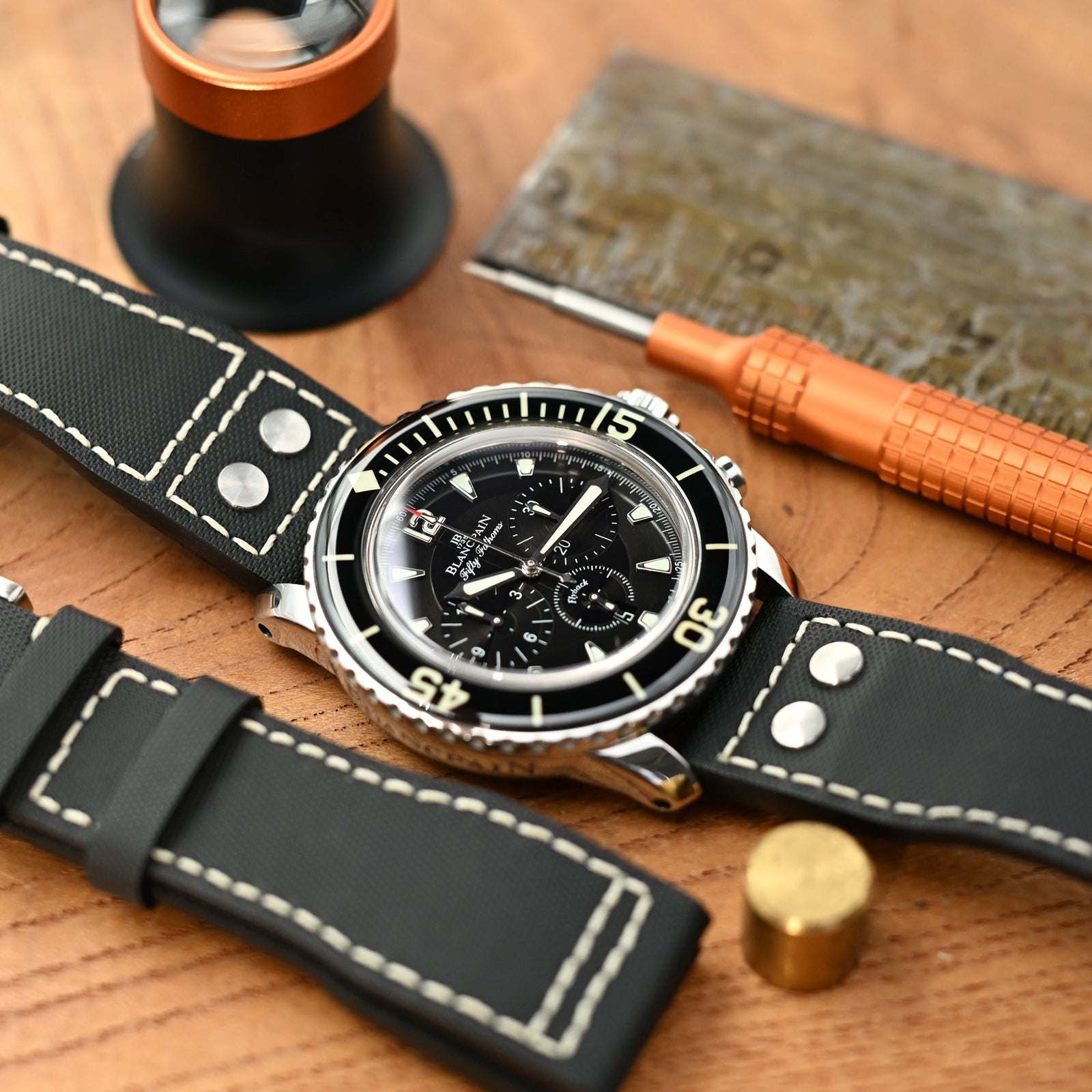 black leather dress watch strap Black Calfskin Custom / Short (10.5 / 7)