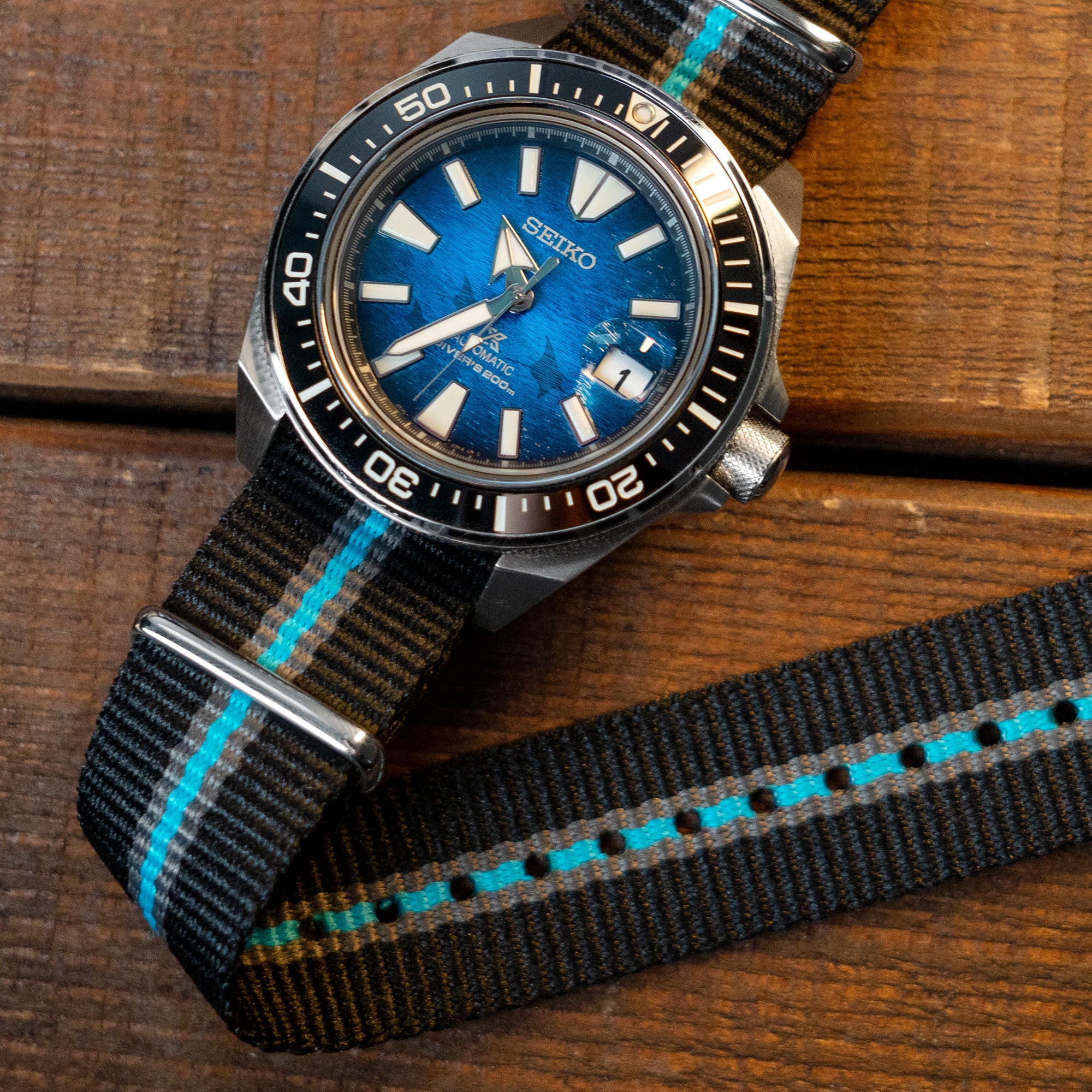 MiLTAT 22mm G10 military watch strap ballistic nylon armband Polished Black Grey & Blue Strapcode Watch Bands