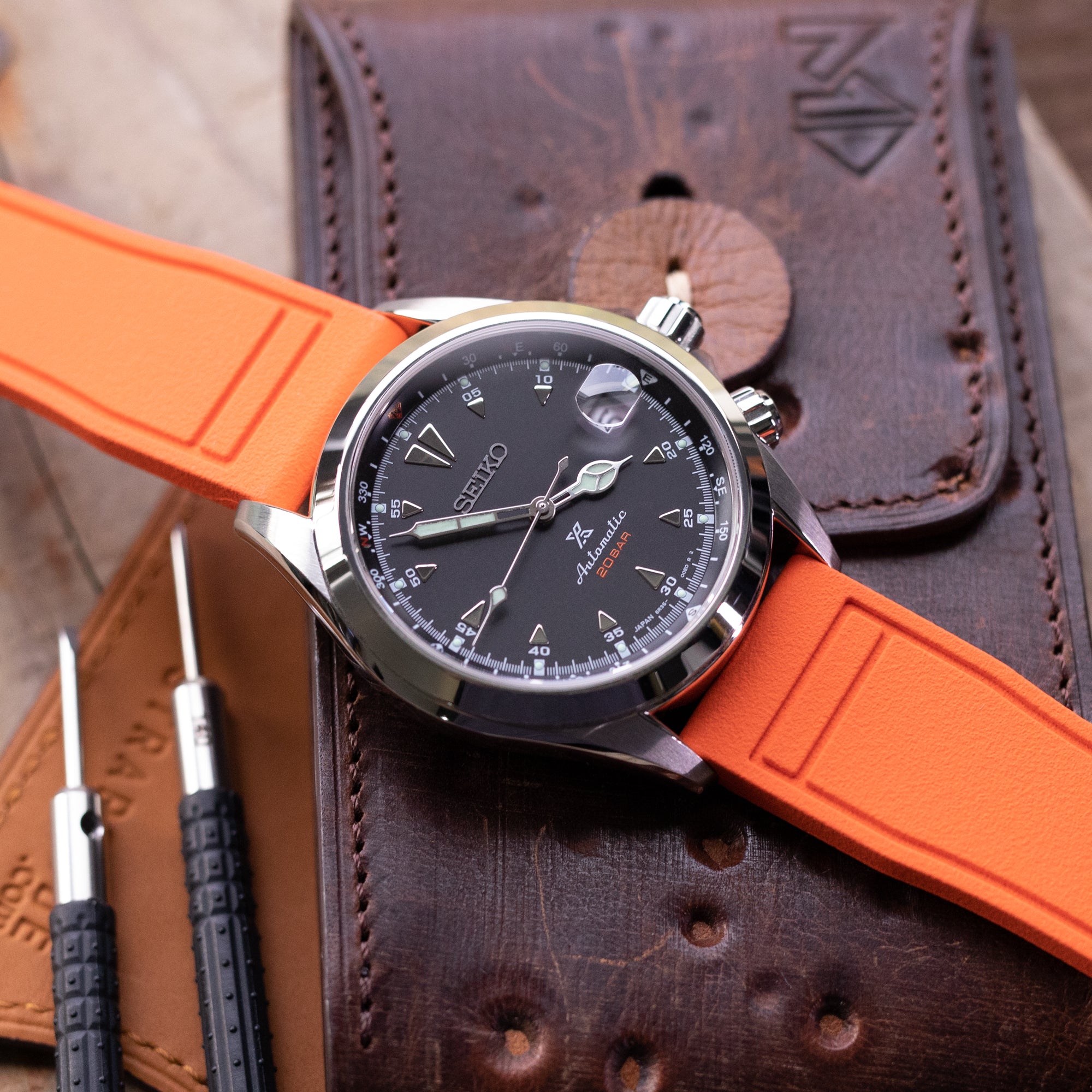 Rilascio rapido arancione pilota arancione cinghia di orologio in gomma FKM, 20 mm o 22 mm
