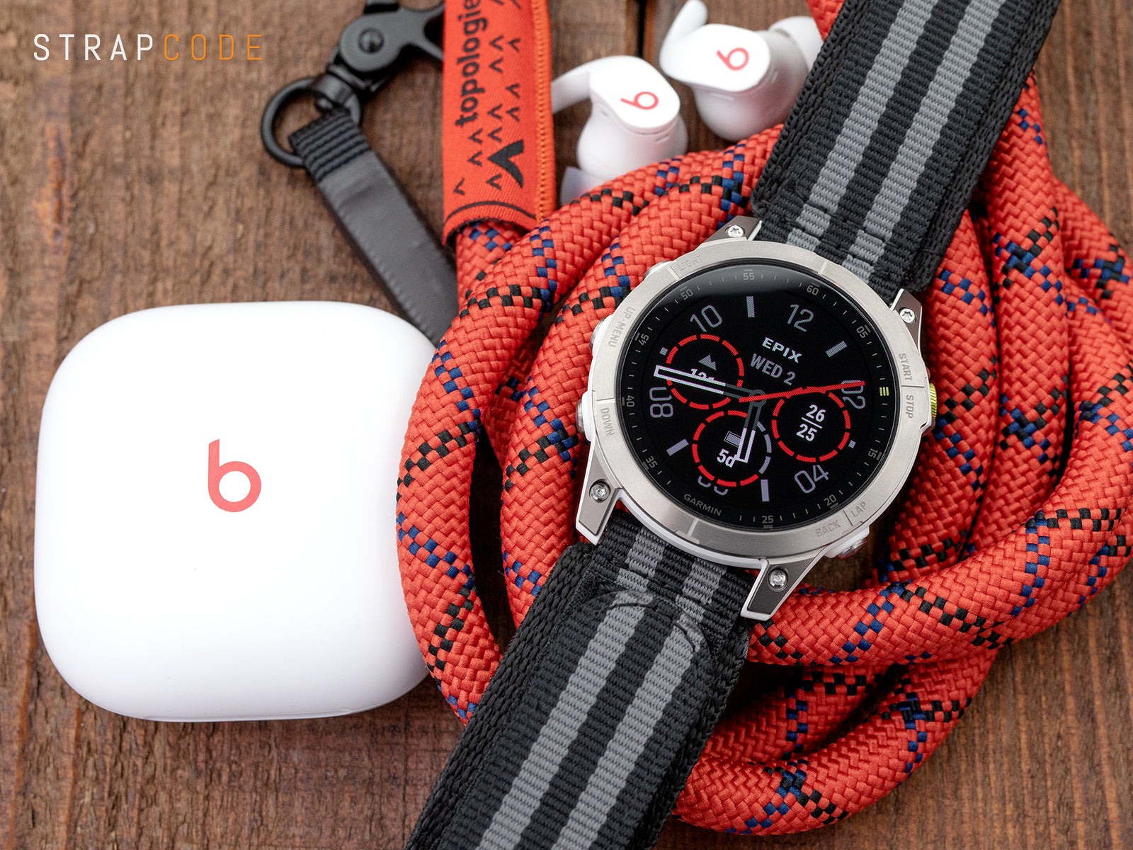 Garmin EPIX Gen 2 Sapphire Titanium GPS Watch 47 mm pairs Black & Grey Nylon Velcro type Fastening Watch Strap from Strapcode