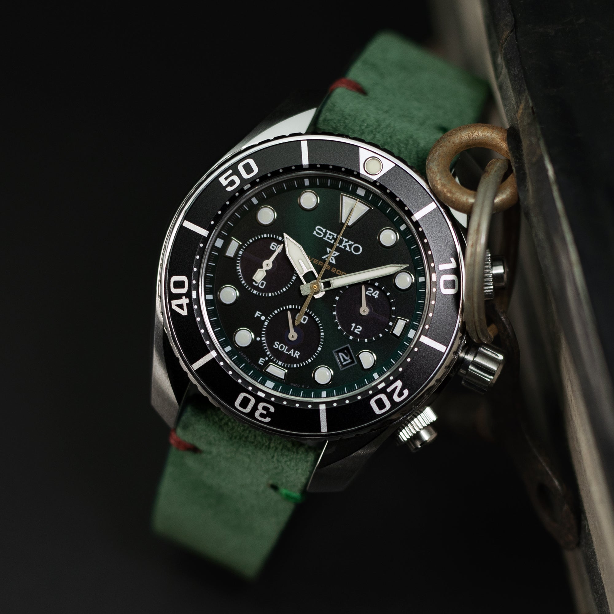 20mm Smaragdgrünes Schnellverschluss-Italienisches Wildleder-Uhrenarmband, Rot - Grün St. 