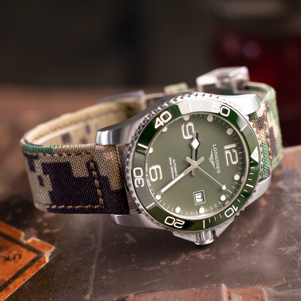 20mm, 21mm or 22mm MiLTAT WW2 2-piece Woodland Camo Cordu-1000D Fabric Armband with lockstitch round hole, Polished