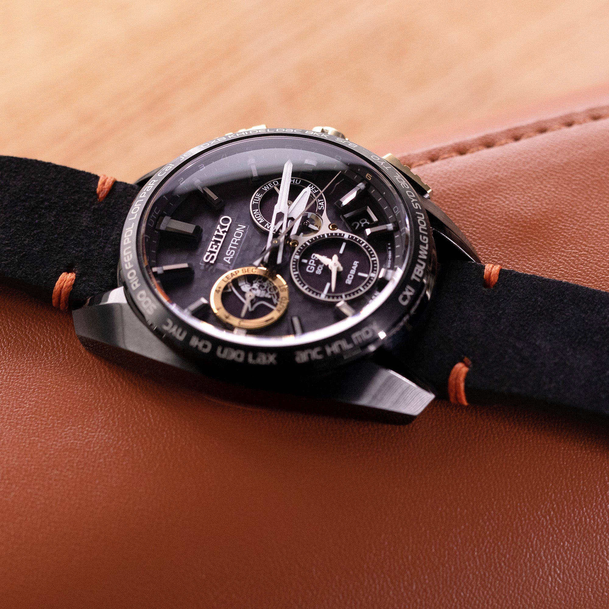21mm Black Quick Release Italian Suede Leather Watch Strap,  Orange St.