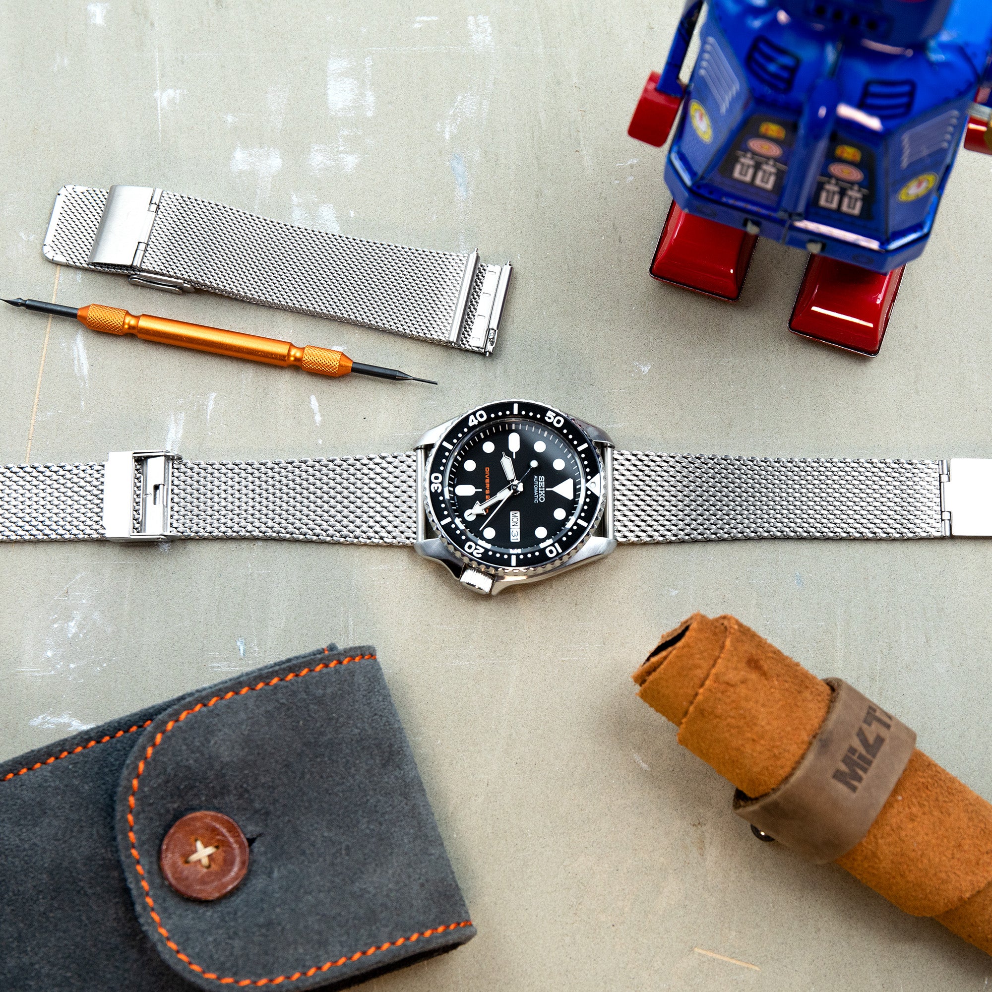 Quick Release Tapered Milanese Mesh Watch Band, 18mm, 19mm, 20mm, 21mm or 22mm, Brushed