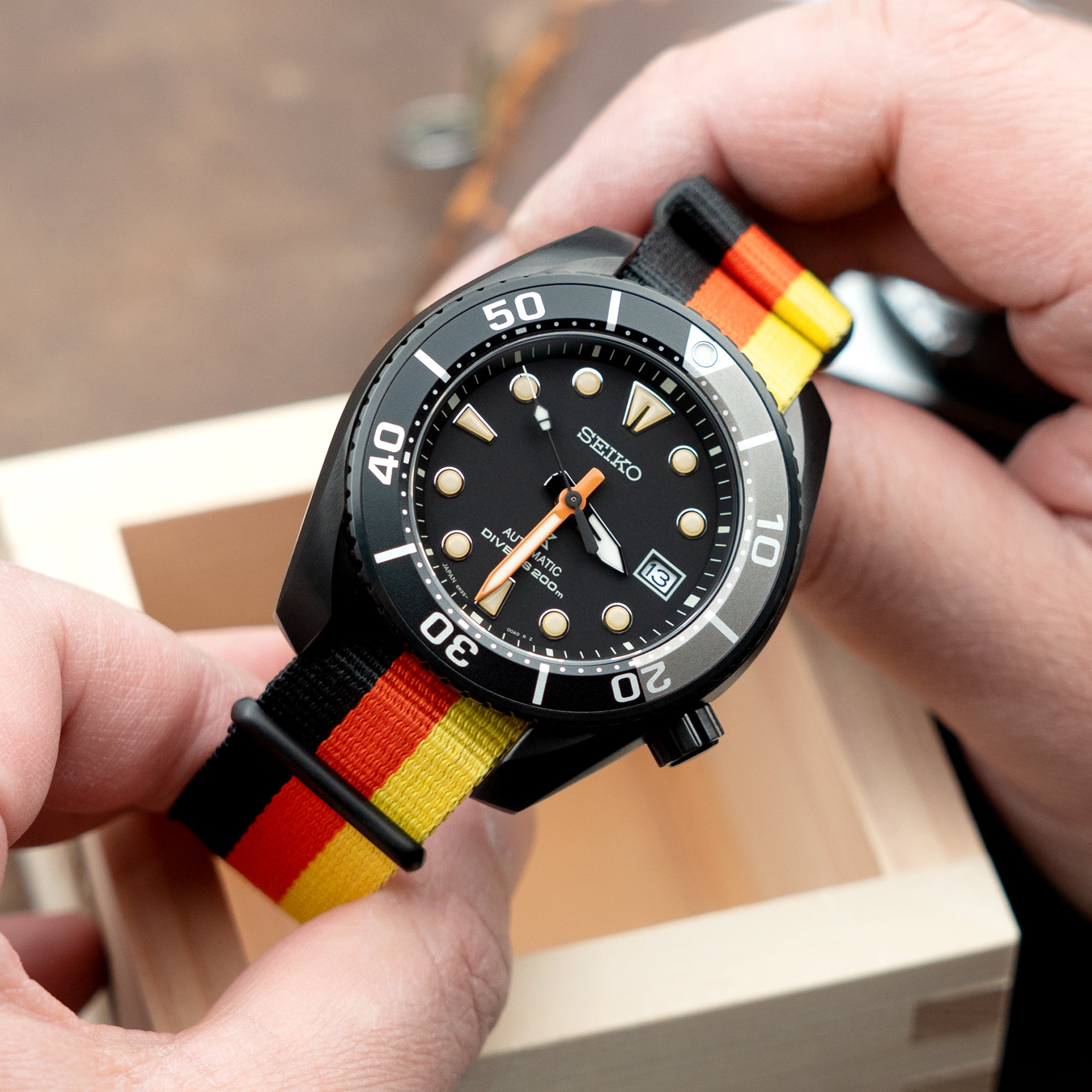 20mm or 22mm One-piece Nylon GERMAN SPECIAL PVD BLACK watch strap (GERMAN Flag design)