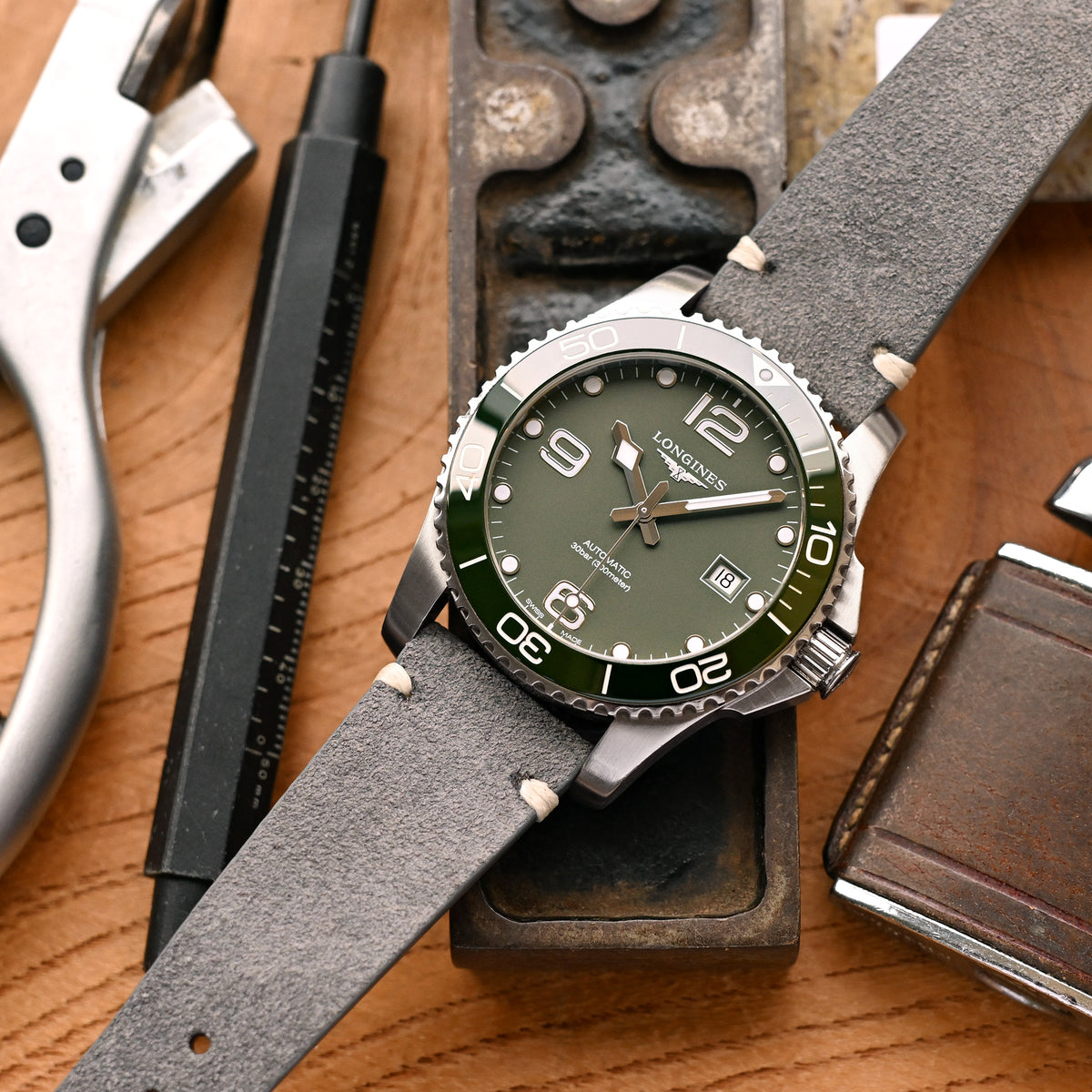 Q.R. グレー スエード時計ベルト 19mm～22mm レザーバンド ベージュステッチ