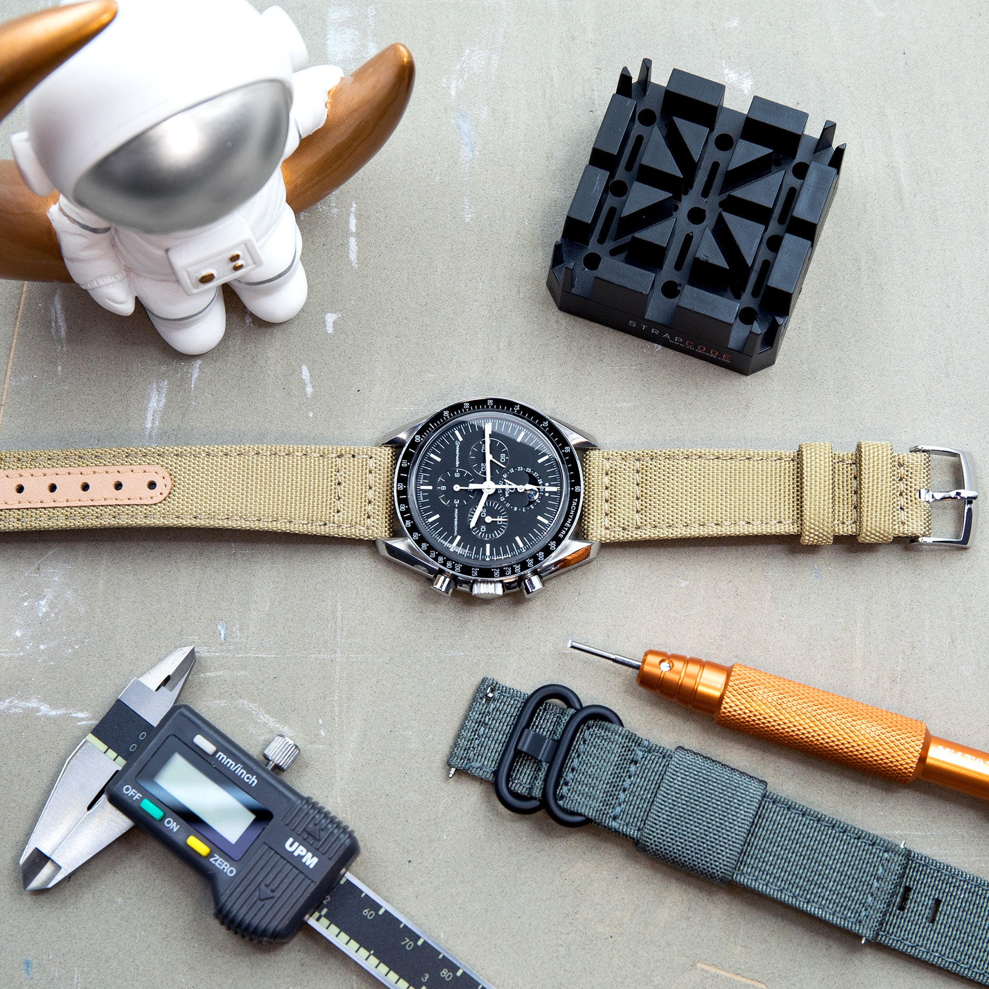 Q.R. Banda da orologio da vela Khaki da 20 mm con fodera in pelle