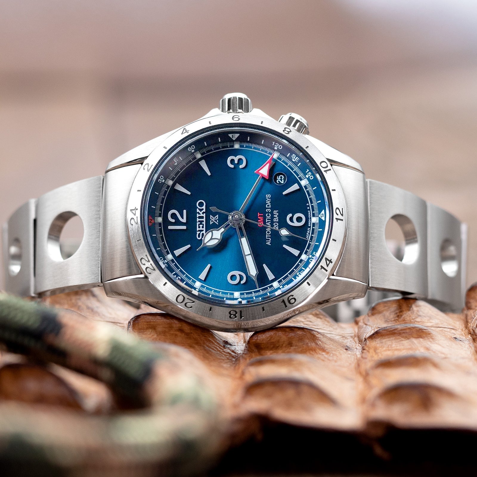 Banda de reloj Rollball II de 20 mm para Seiko Alpinist SARB017 SPB155 SBEJ005 (Compatible con Hamilton Khaki H70455733), acero inoxidable - cepillado, bate -buce