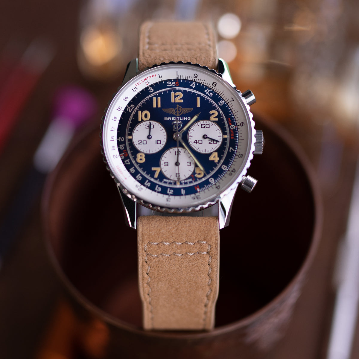 Khaki Alcantara Stoff Schnellwechsel-Uhrenarmband, beige Naht, 20mm, 21mm oder 22mm