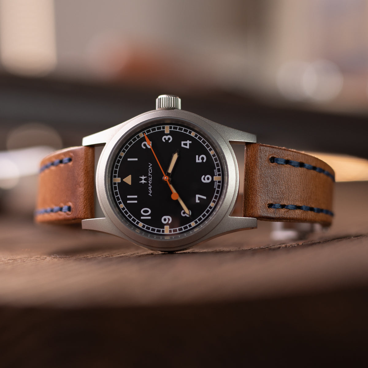 Cinturino orologio 20mm Griffon marrone in pelle italiana artigianale, cucitura blu