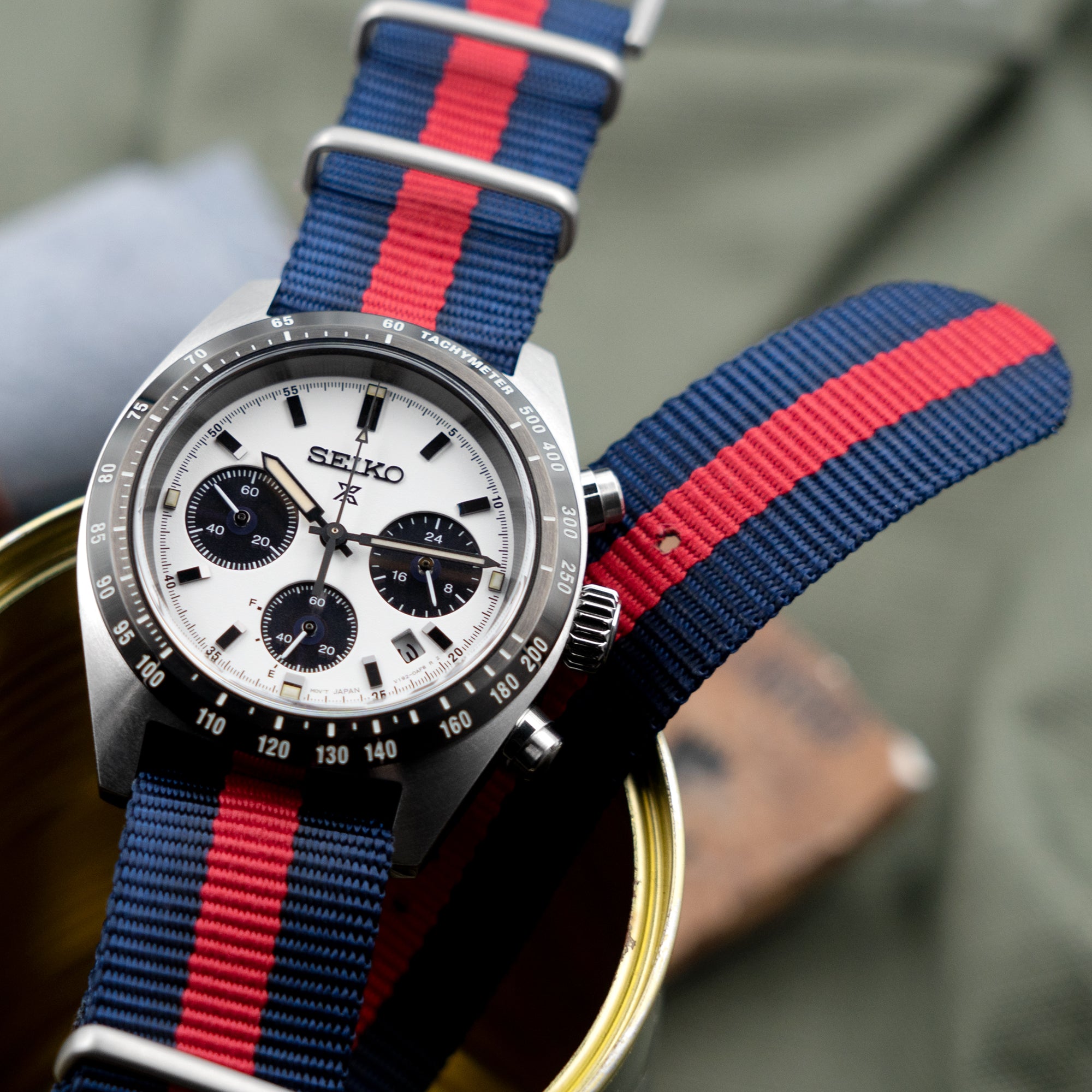 MiLTAT 20mm G10 military watch strap ballistic nylon armband, Brushed - Red & Blue Stripes