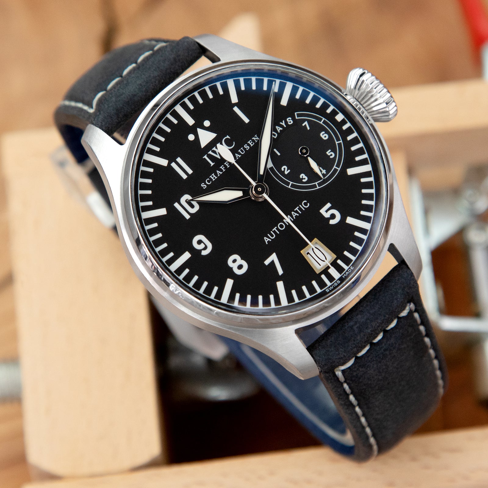 MiLTAT 22mm Matte Black Nubuck Leather Watch Strap, Beige Stitching Strapcode Watch Bands