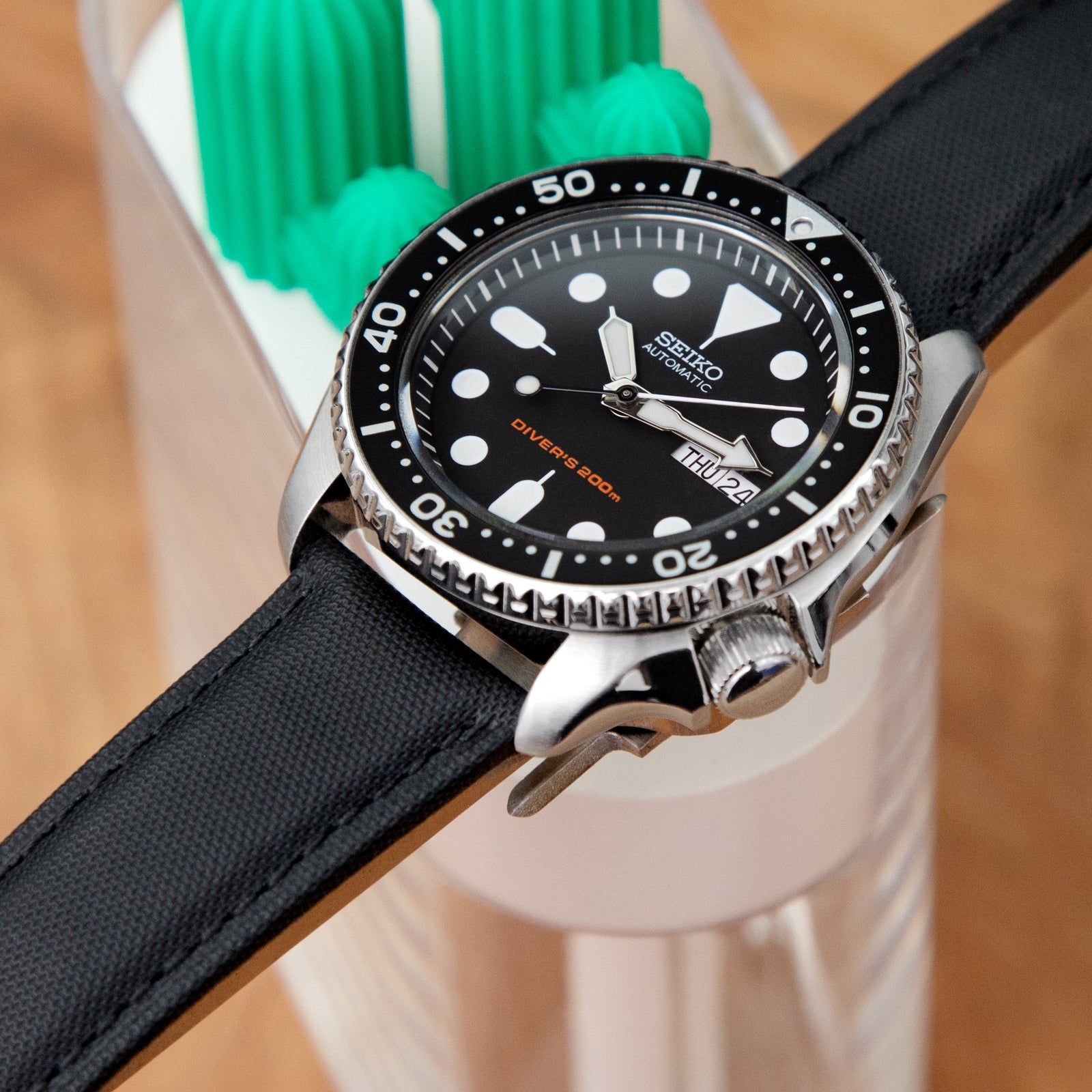 20mm or 22mm Black Woven Texture Watch Strap, Black