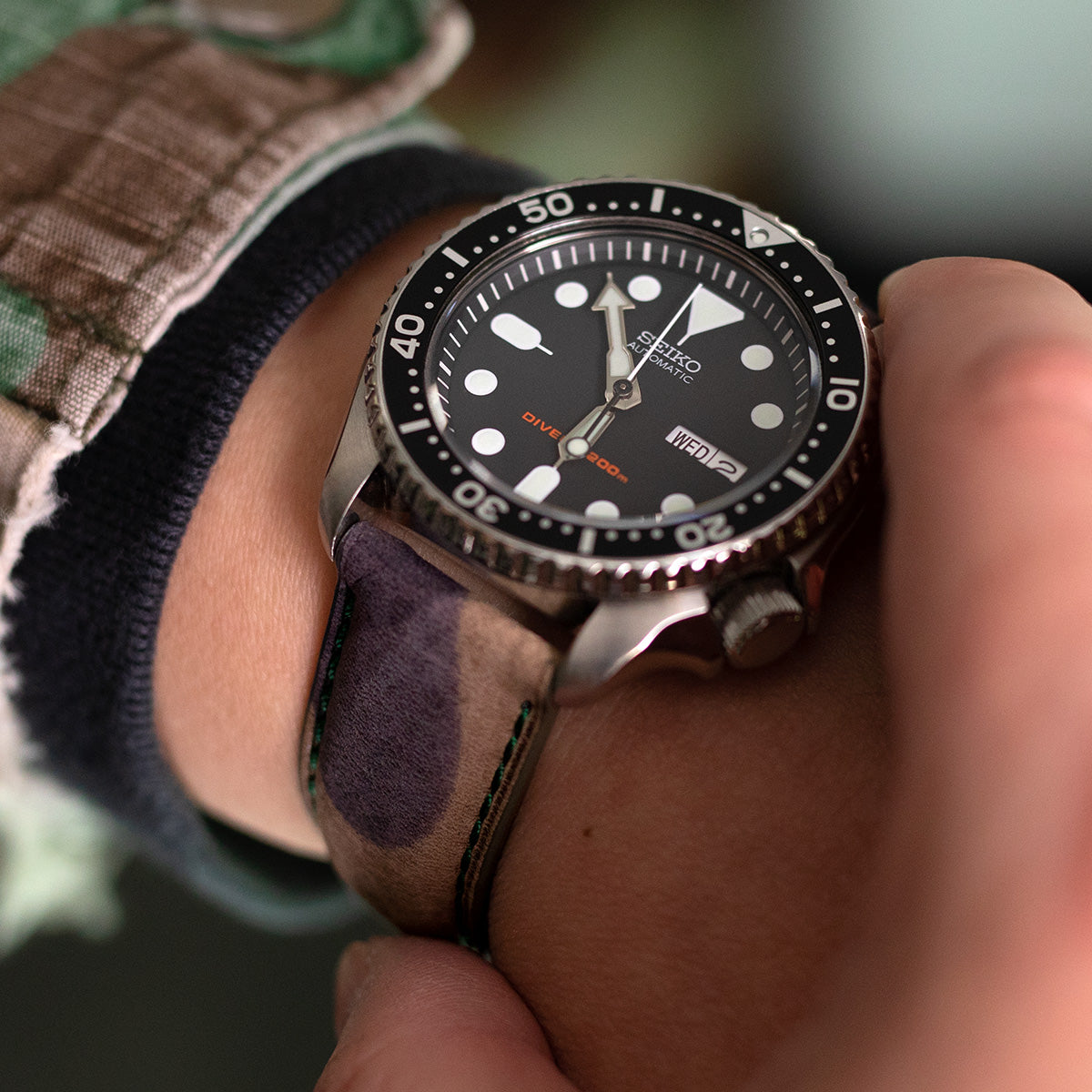 Schnellverschluss, italienisches Leder-Uhrenarmband mit Waldtarnmuster, von 19 mm bis 22 mm 