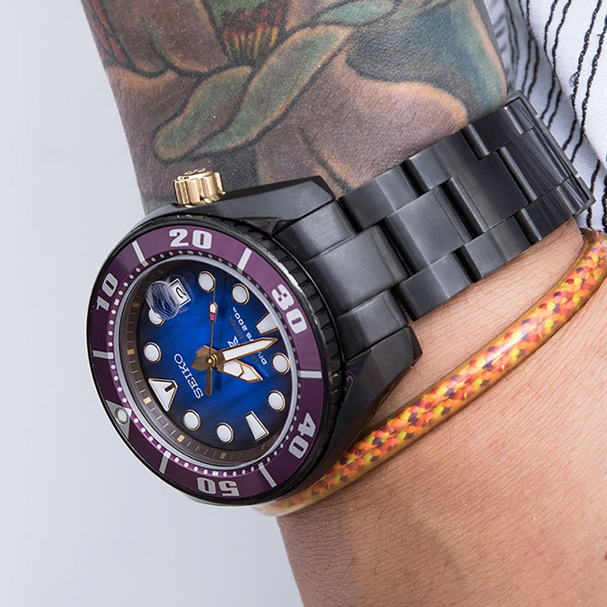 Bracelet montre Super-O Boyer 20mm pour Seiko Sumo SBDC001 SBDC031 SBDC081, acier inoxydable - finition brossée (DLC) noir, boucle déployante V Diver