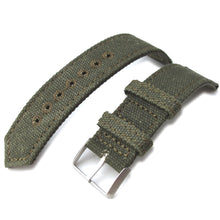 Bracelet en toile lavée vert militaire MiLTAT WW2 2 pièces 20mm, 21mm ou 22mm avec trou rond surpiqué, sablé
