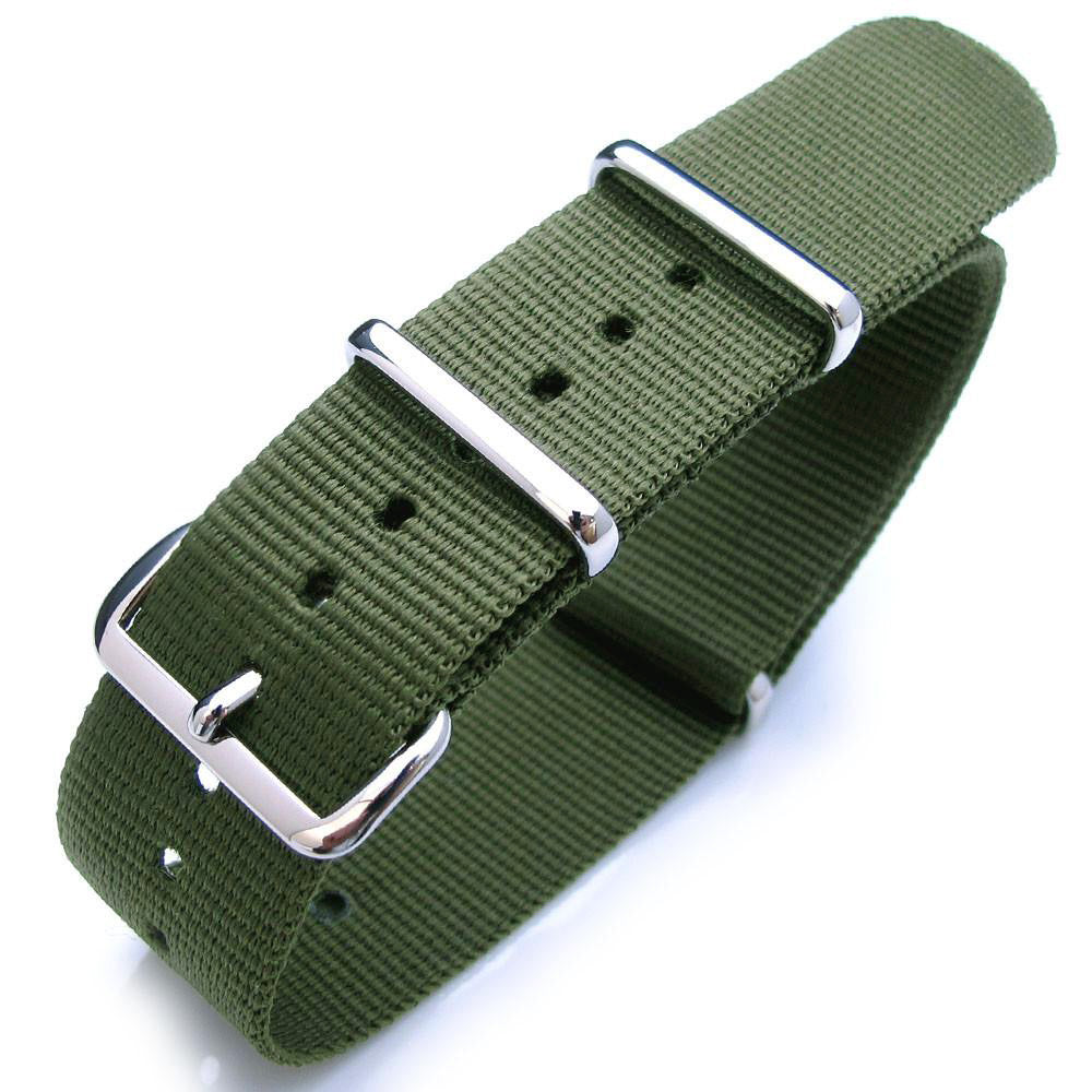 Nato 18mm or 22mm Heat Sealed Heavy Nylon Polished Buckle - Forest Green