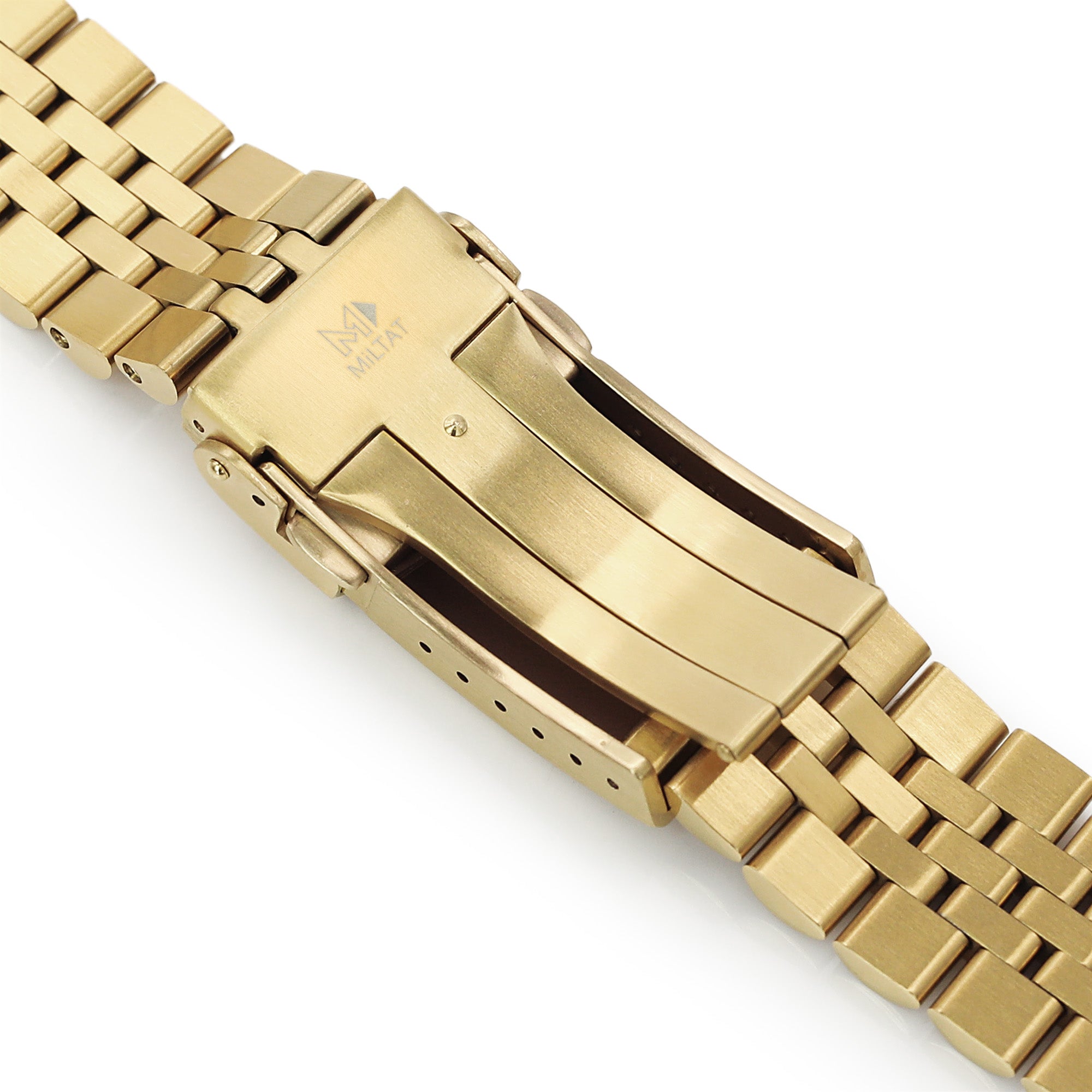 22mm Super-J Louis JUB Watch Band Straight End, 316L Stainless Steel Full IP Gold with Polished Center V-Clasp