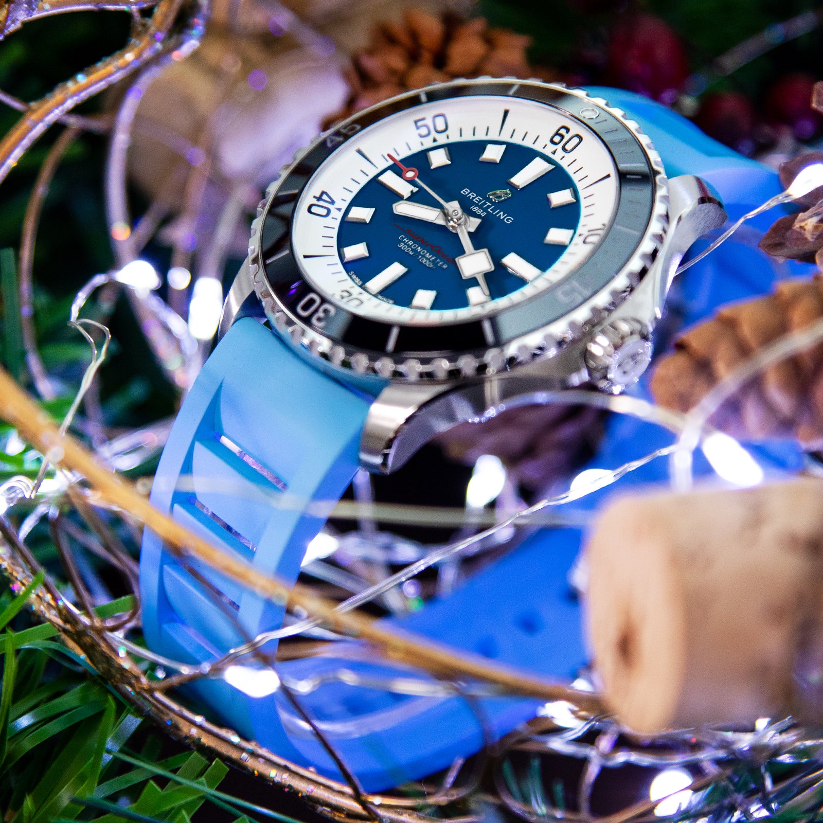 スカイブルー RM ベンテッド FKM クイックリリース ラバーストラップ 20mm または 22mm