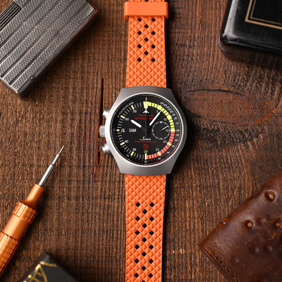 Rhombus Orange FKM Quick Release rubber watch strap, 20mm