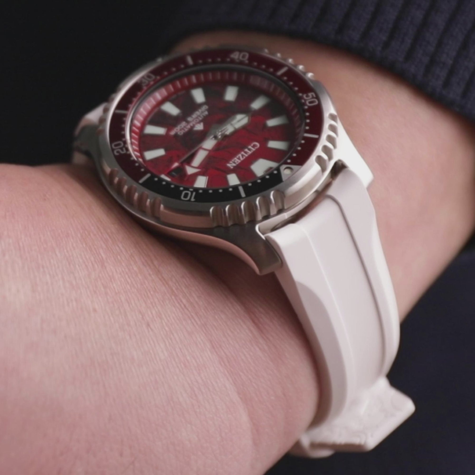 Ruote da 20 mm Fine curva resiliente FKM Cintino di orologio in gomma, bianco