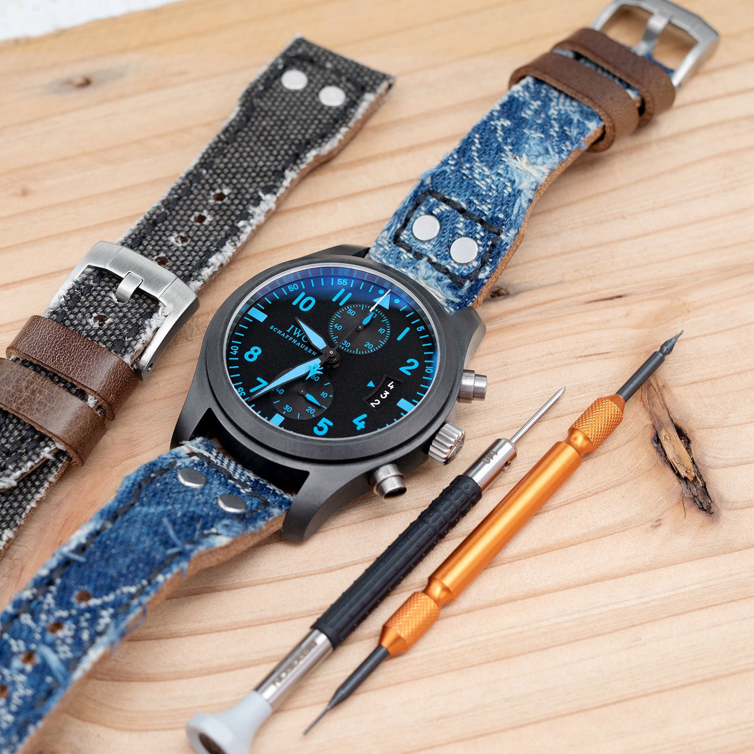 21mm 22mm MiLTAT Heavy Distressed Blue Denim Watch Strap Rivet Military strap Strapcode Watch Bands