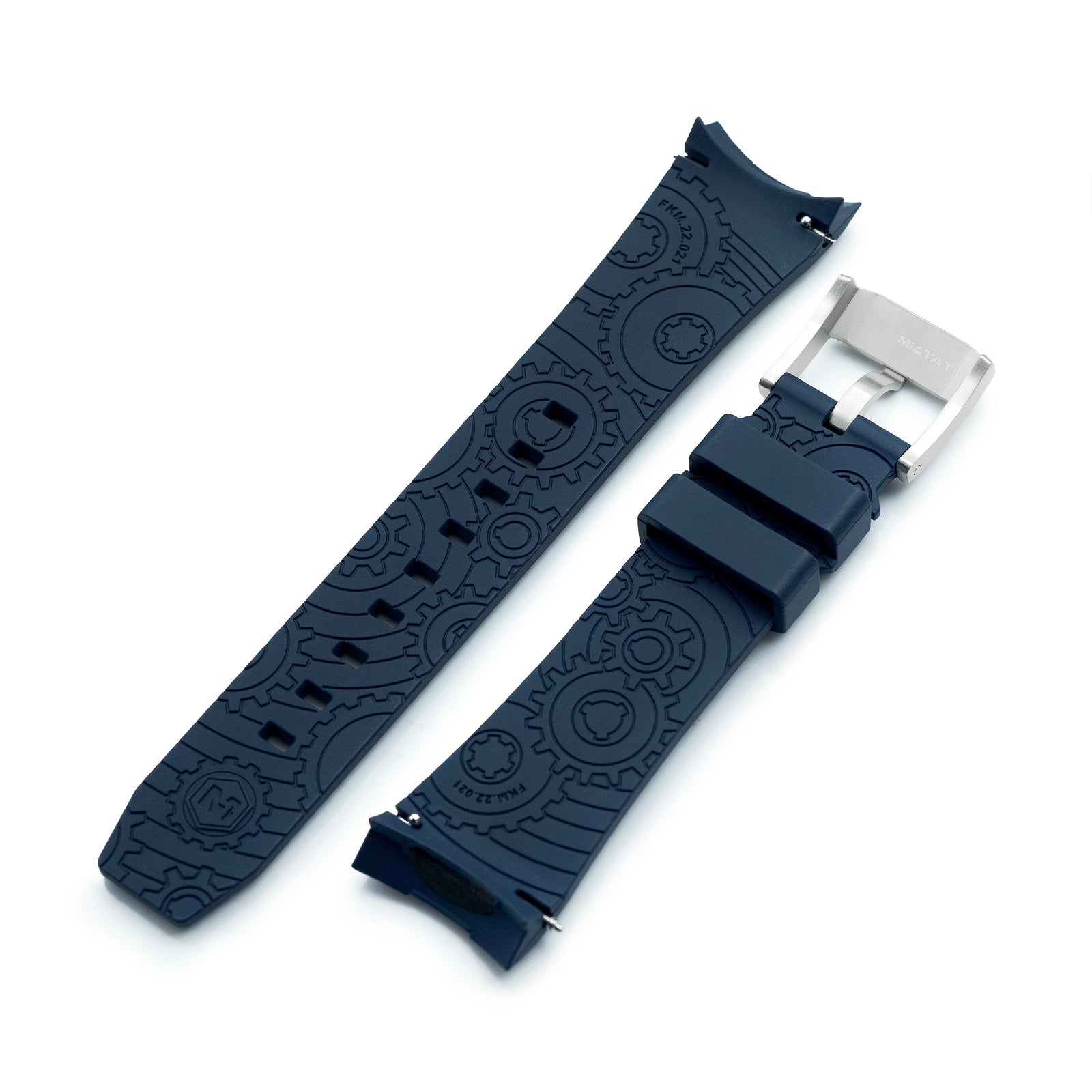 Bracelet Wheels FKM pour Orient Kamasu, 22mm caoutchouc bleu marine, libération rapide, extrémité courbée