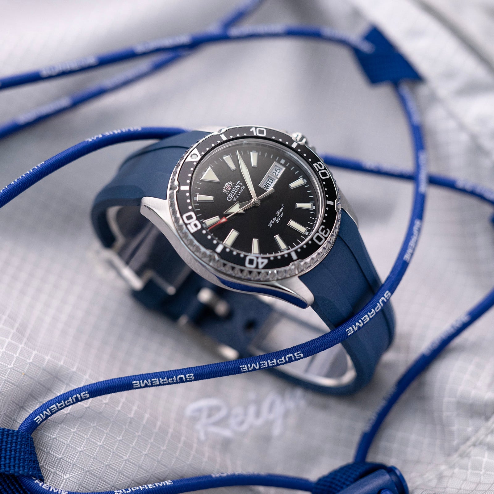 Orient Rally Strap 22mm Blue Curved End FKM Rubber Strap for Orient Kamasu | Strapcode